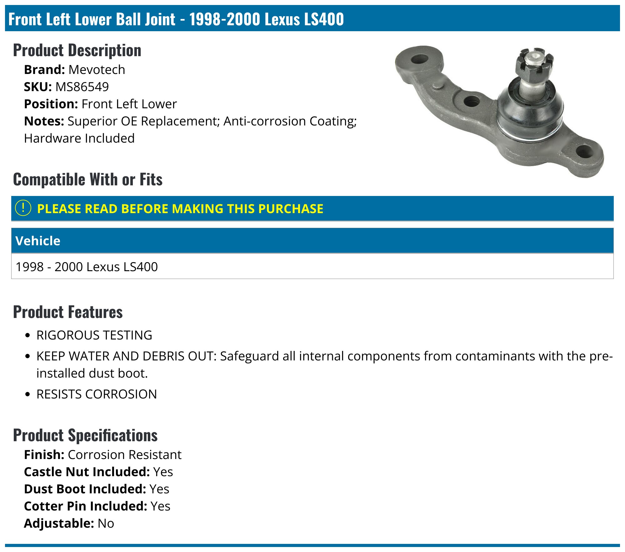 Front Left Lower Ball Joint For 1992-1994 Lexus LS400 – Direct Replacement (AM Autoparts)