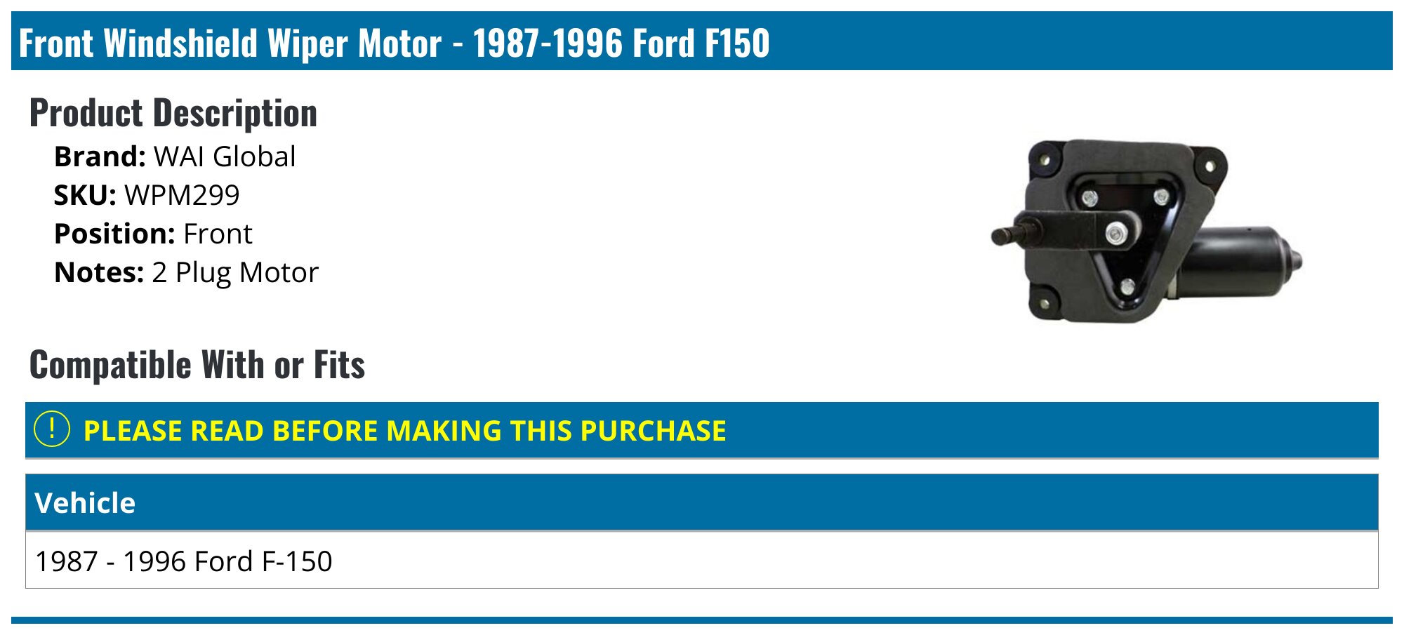 Front Windshield Wiper Motor For Ford F250 F350 F450 Super Duty & Expedition 2007-2011