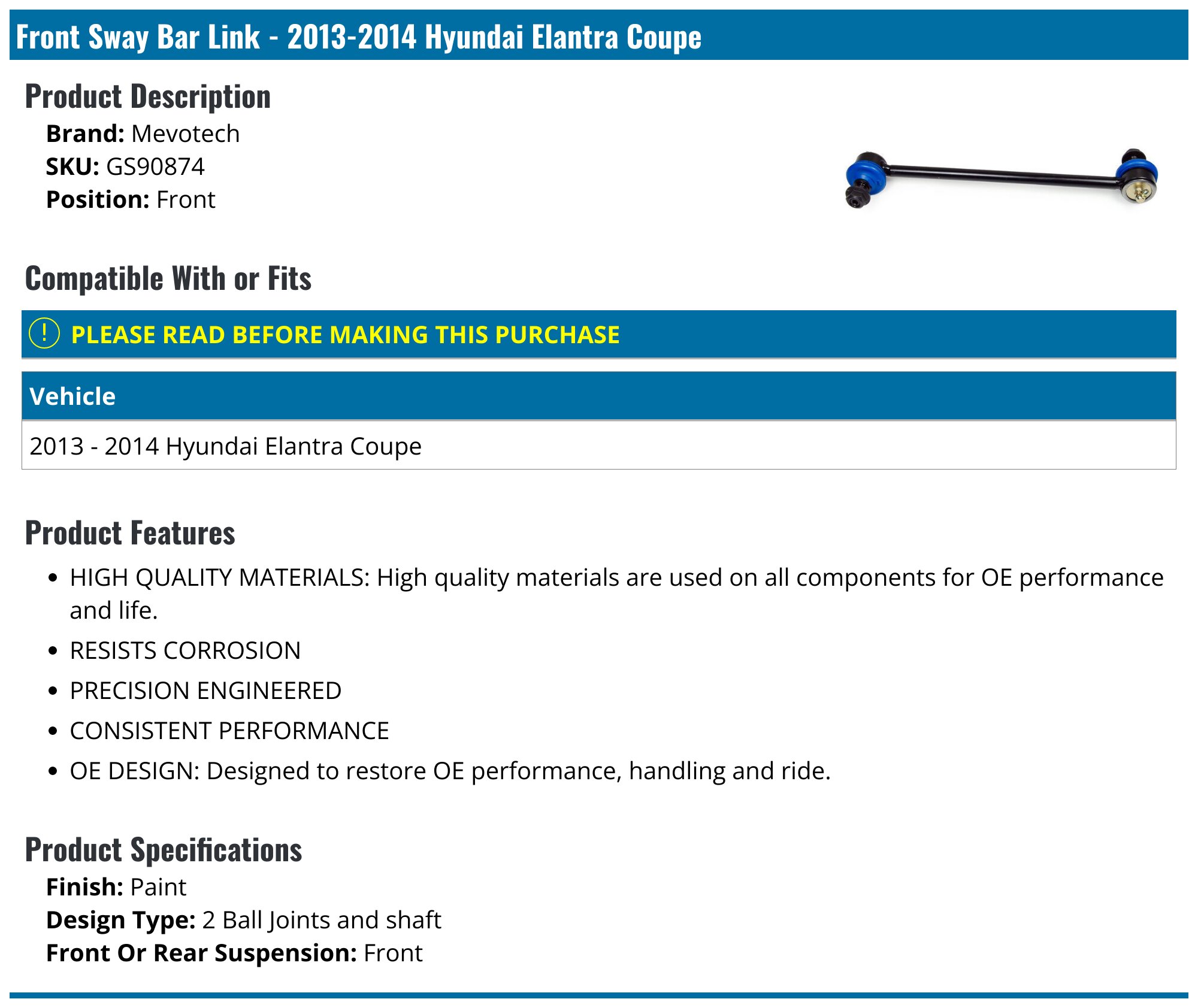Front Sway Bar Link & Tie Rod Kit For Hyundai Elantra Veloster Soul Ev