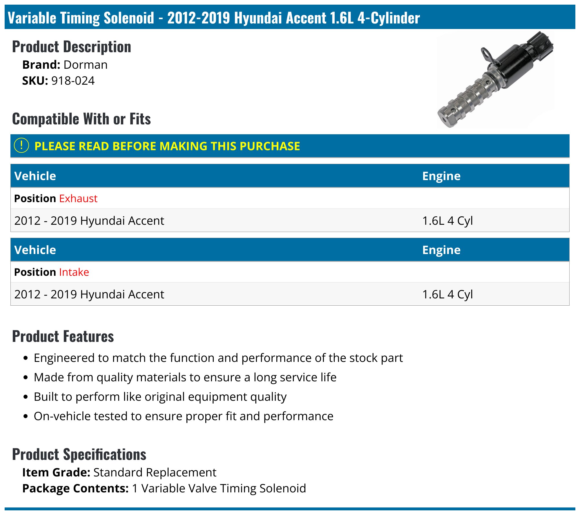 Dorman 918-024 - Variable Valve Timing Solenoid
