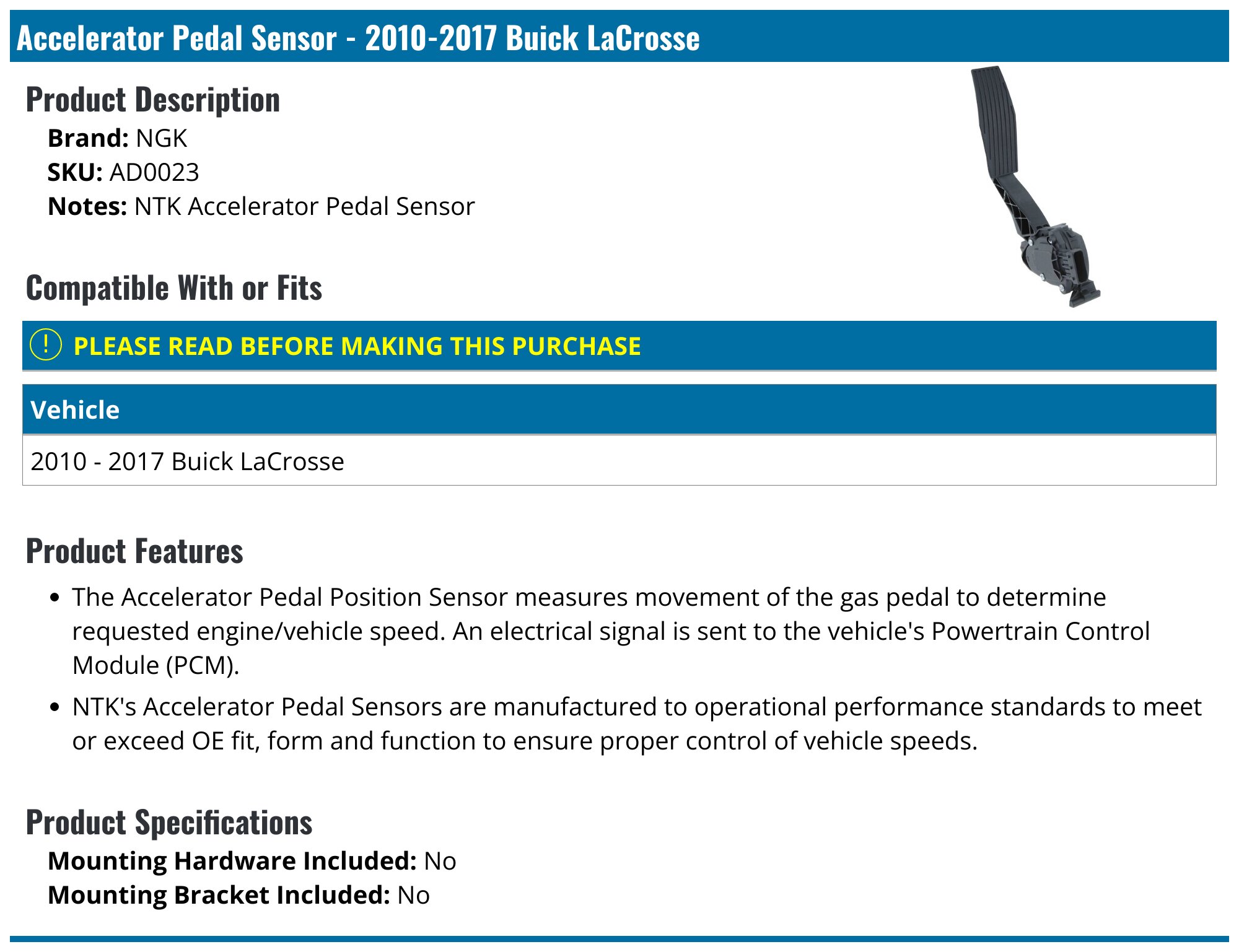 GM Acceleration Sensor With Bracket – Fits 2010-2017 Buick Regal & LaCrosse – 12581349