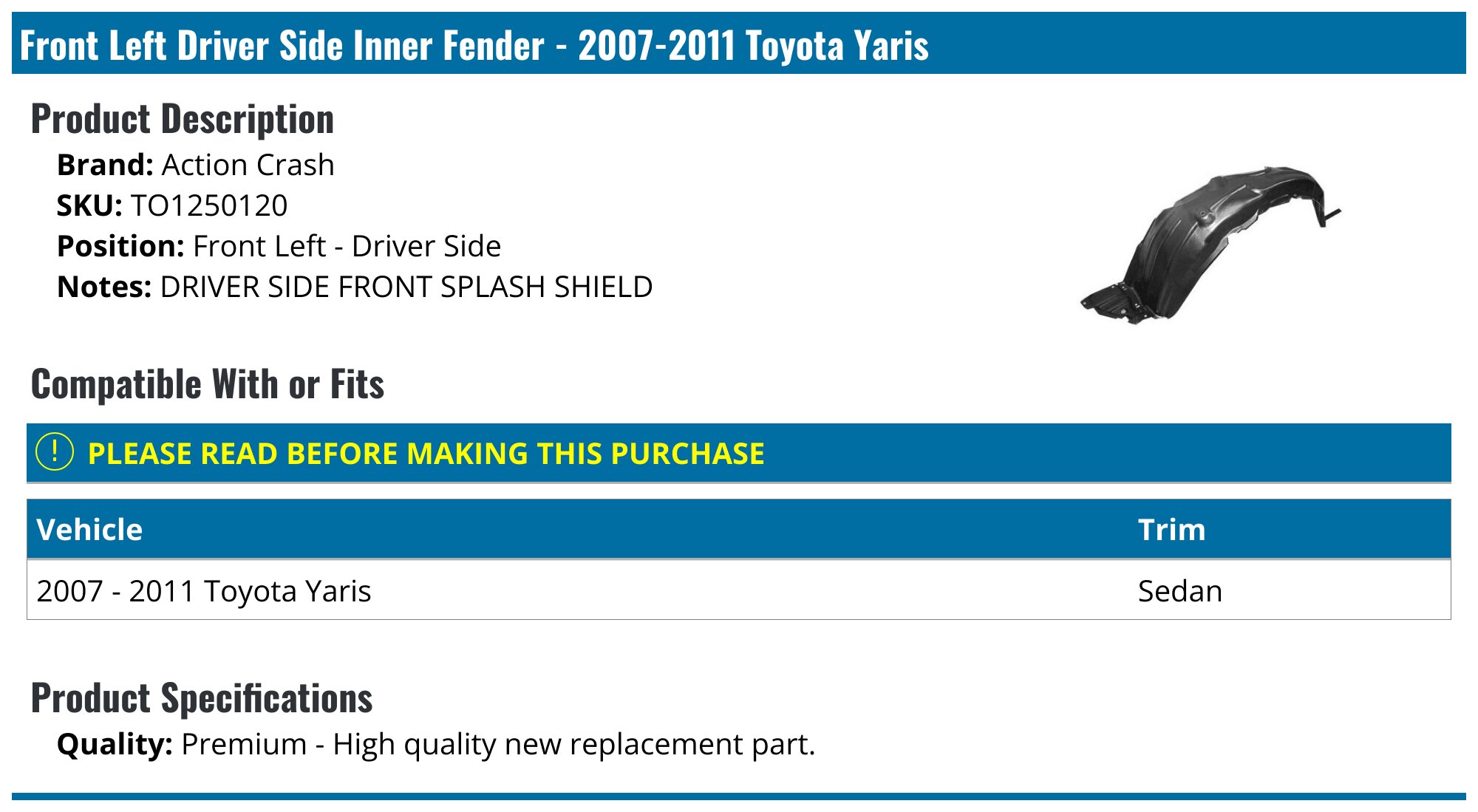 Front Fender Liner Toyota Yaris 2007 - 2012 Year Model PER Side | Shopee Philippines - Foto 6