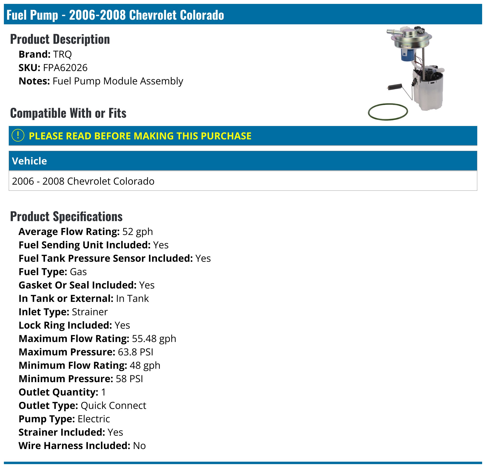 PHILTOP FG0931 Electric Fuel Pump Assembly Replacement For Sequoia 2008-2019 4.6L 5