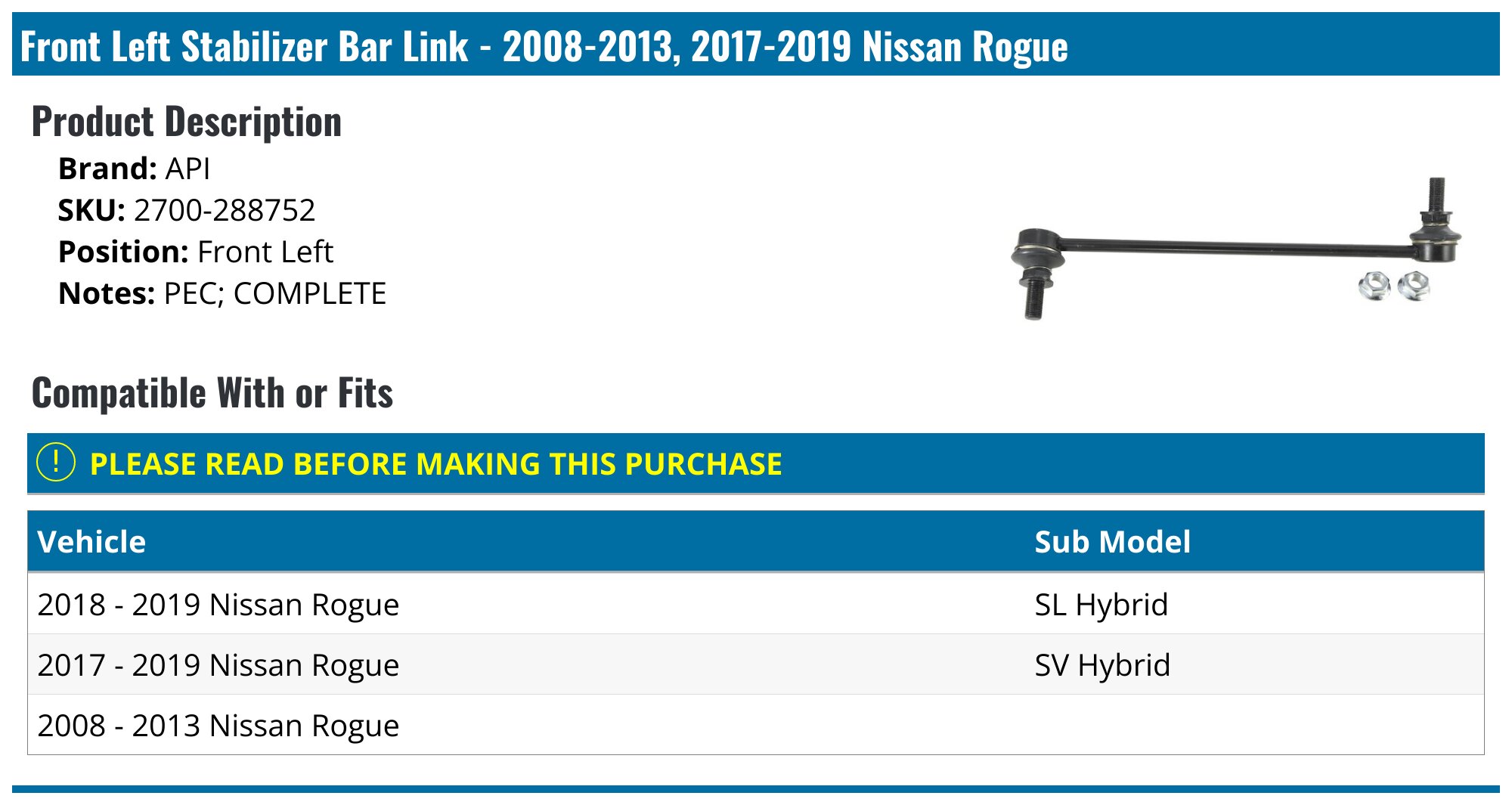 ローグ ROGUE アクスルバー Nissan Rogue Sway Bar Link - Sway Bar Links - Moog Mevotech TRQ