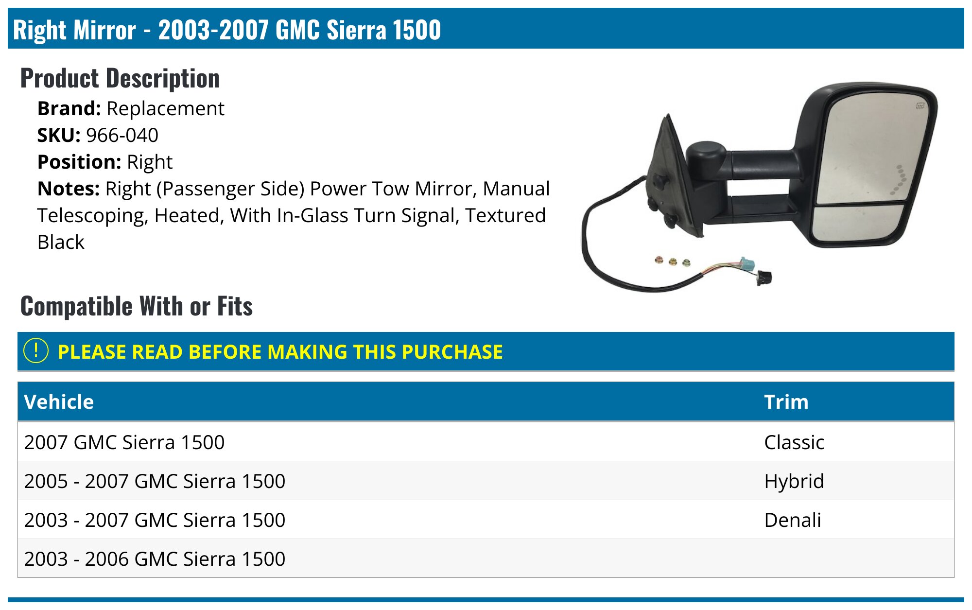 Pair Chrome Power Door Mirrors For GMC Sierra 1500 1999-2002 - Heated Glass Manual Folding Replacement