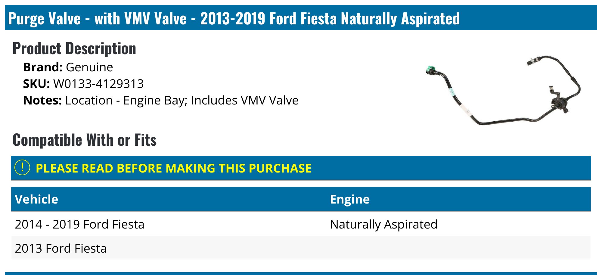 20132019 Ford Fiesta Purge Valve Genuine W01334129313