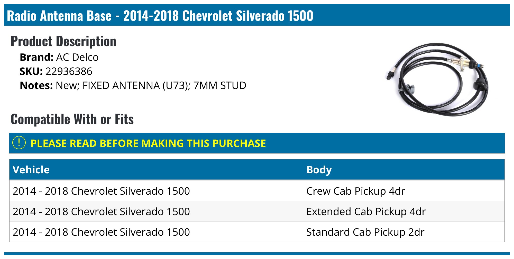 VOTEX Antenna Base For Chevrolet Silverado 1999-2006 - Replacement Part
