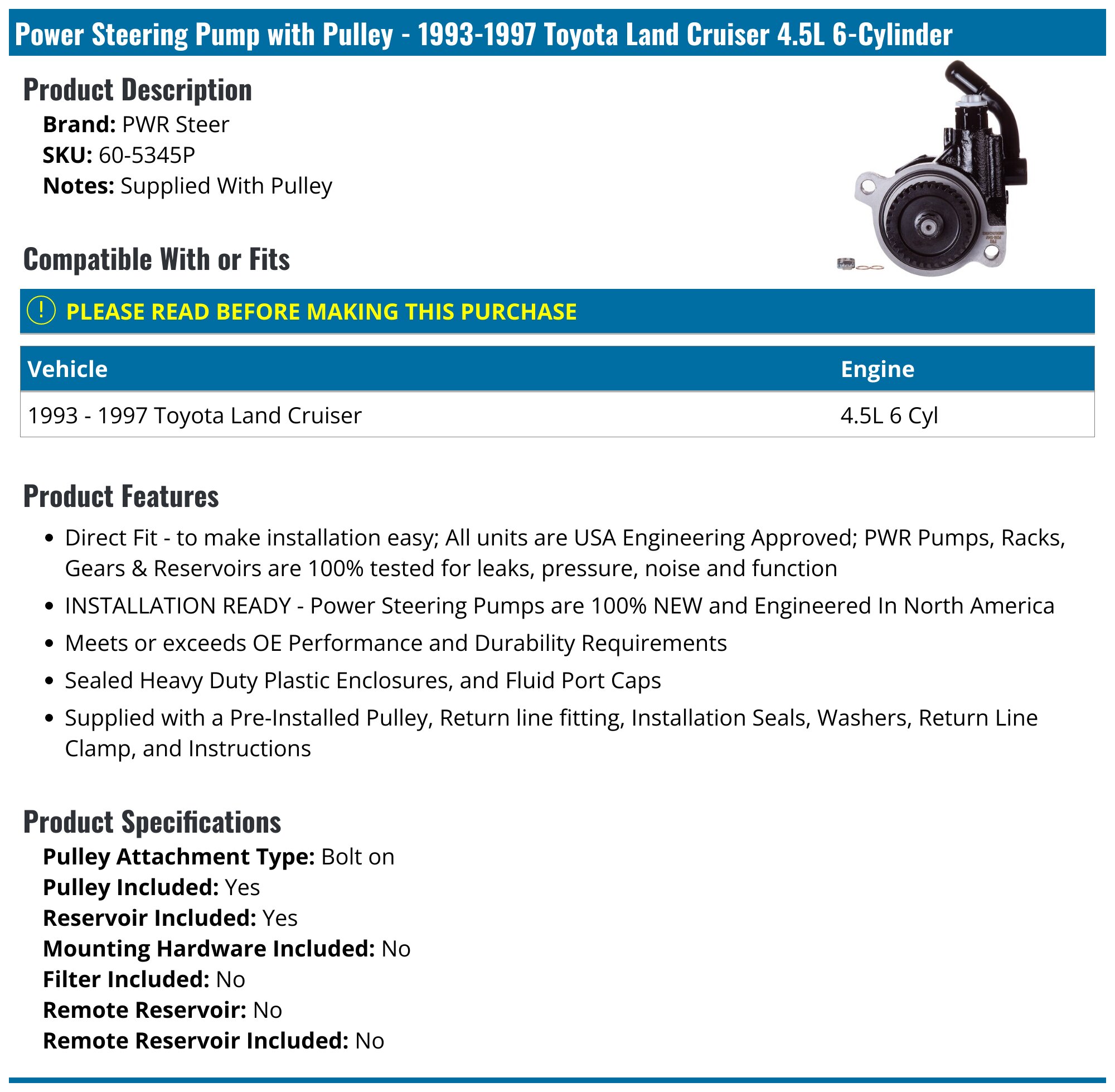 Power Steering Pressure Line Hose Assembly For 1993-1997 Toyota Land Cruiser & Lexus LX450 4.5L
