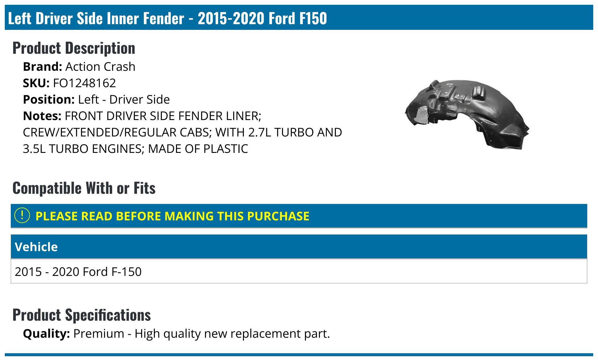 VL3Z-16006-D - Fender 2015-2020 Ford F-150 | Ford Parts Direct