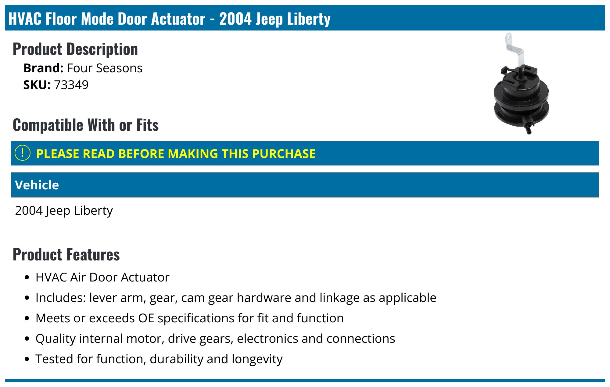 2004 Jeep Liberty Air Flap Actuator - Four Seasons 73349
