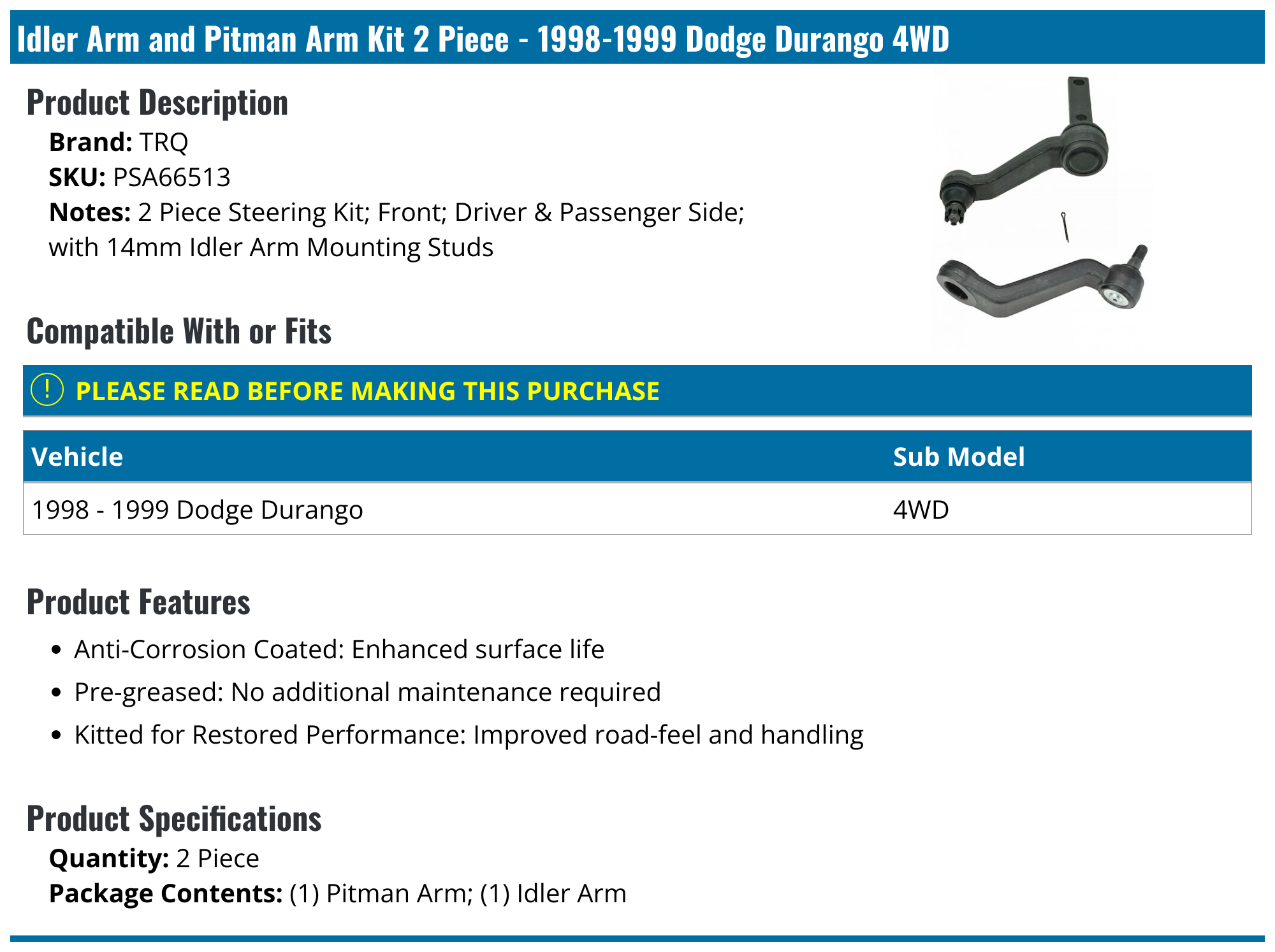 19981999 Dodge Durango Idler Arm TRQ PSA66513