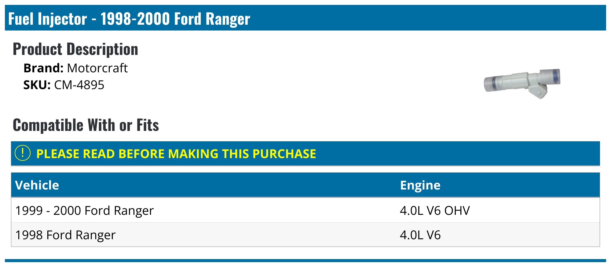 Genuine Bosch Set Of 6 Remanufactured Fuel Injectors For 1998-2000 Ford Ranger 3.0L Flex Fuel