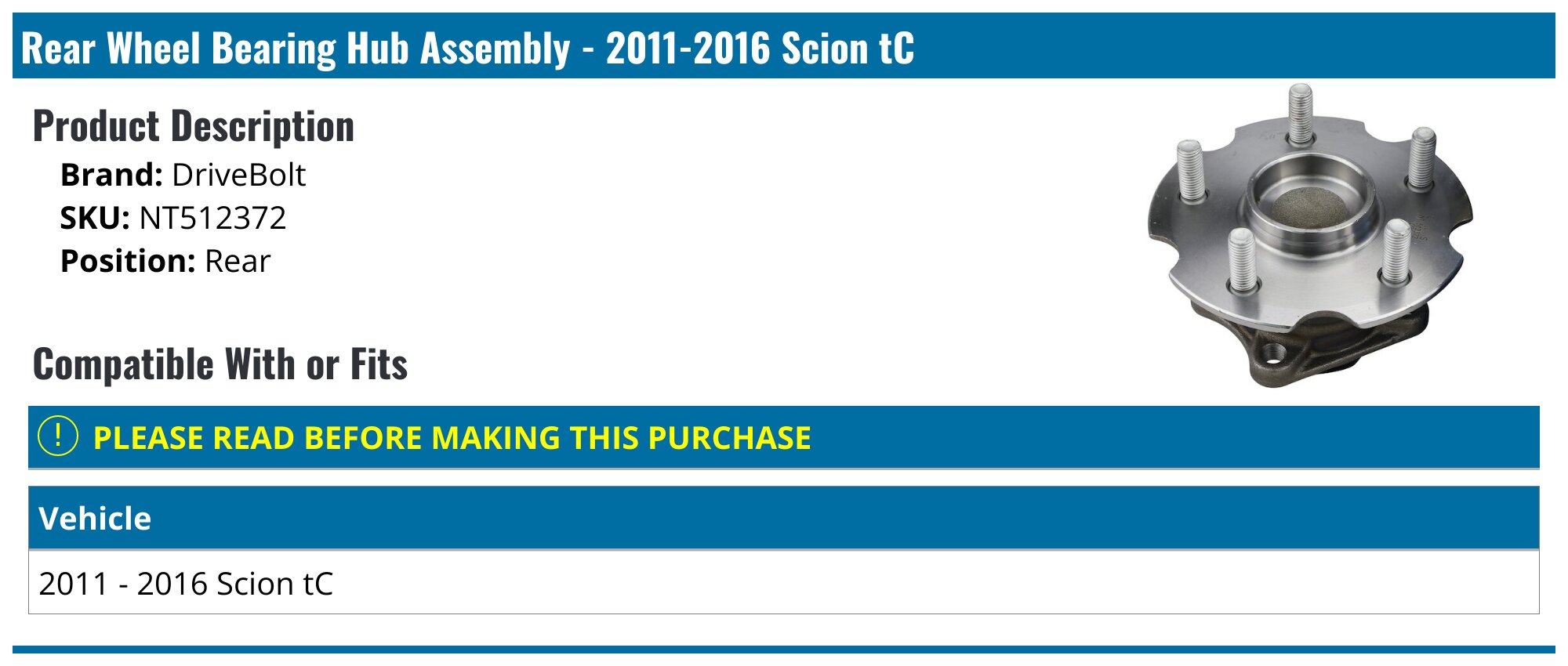 2 Front Wheel Hub Bearing Assemblies For Scion XB 2008-2015, TC 2011-2016, RAV4 2006-2012 – FKG 513257