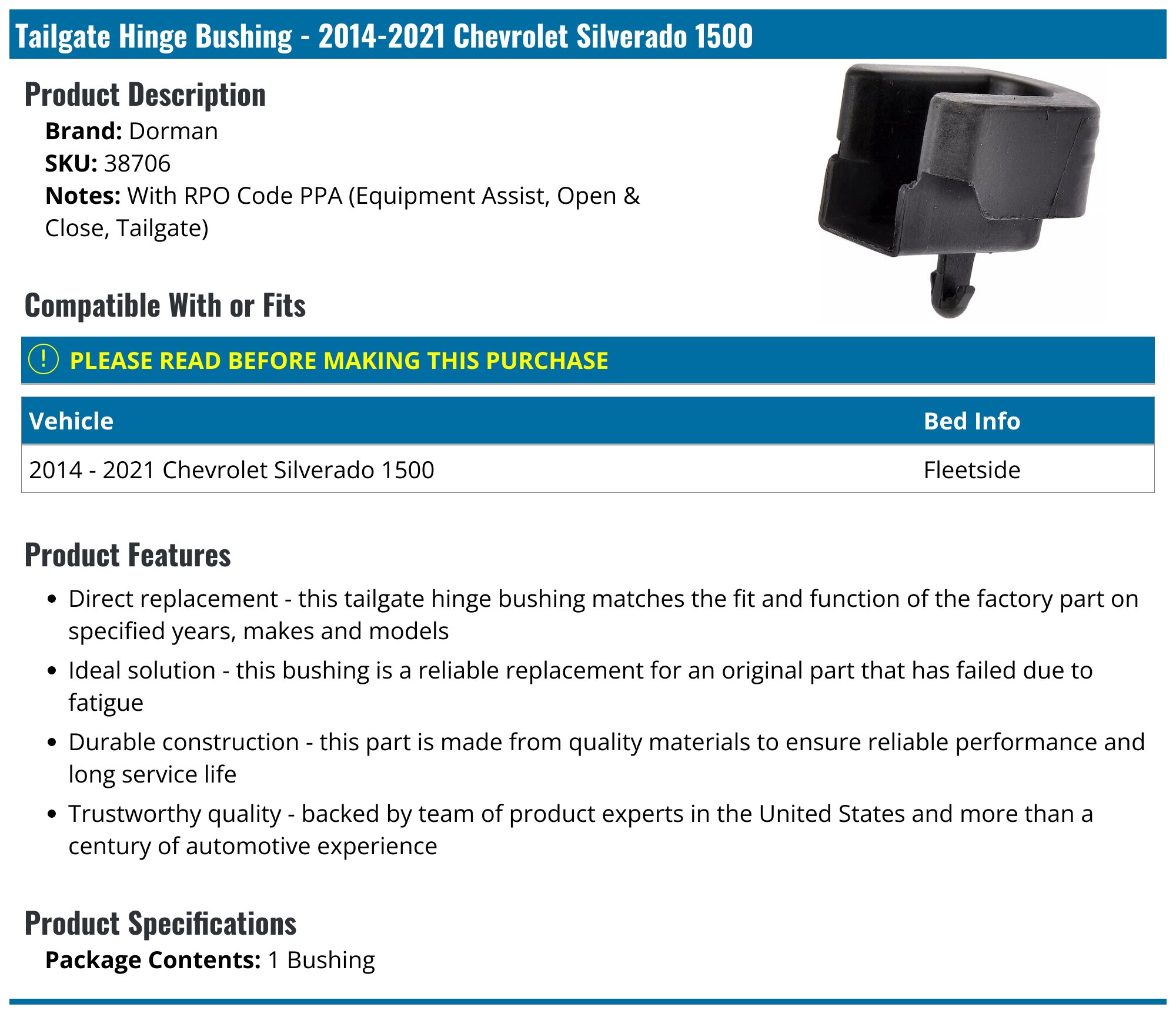 2014-2021 Chevrolet Silverado 1500 Tailgate Hinge Bushing - Dorman ...
