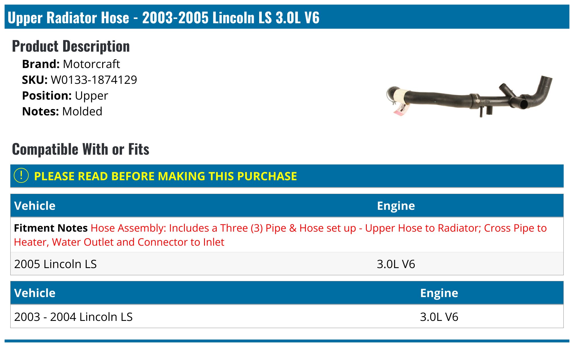 Upper & Lower Radiator Hose Set – 1961-63 Lincoln, FoMoCo Logo, OEM Style, USA Made
