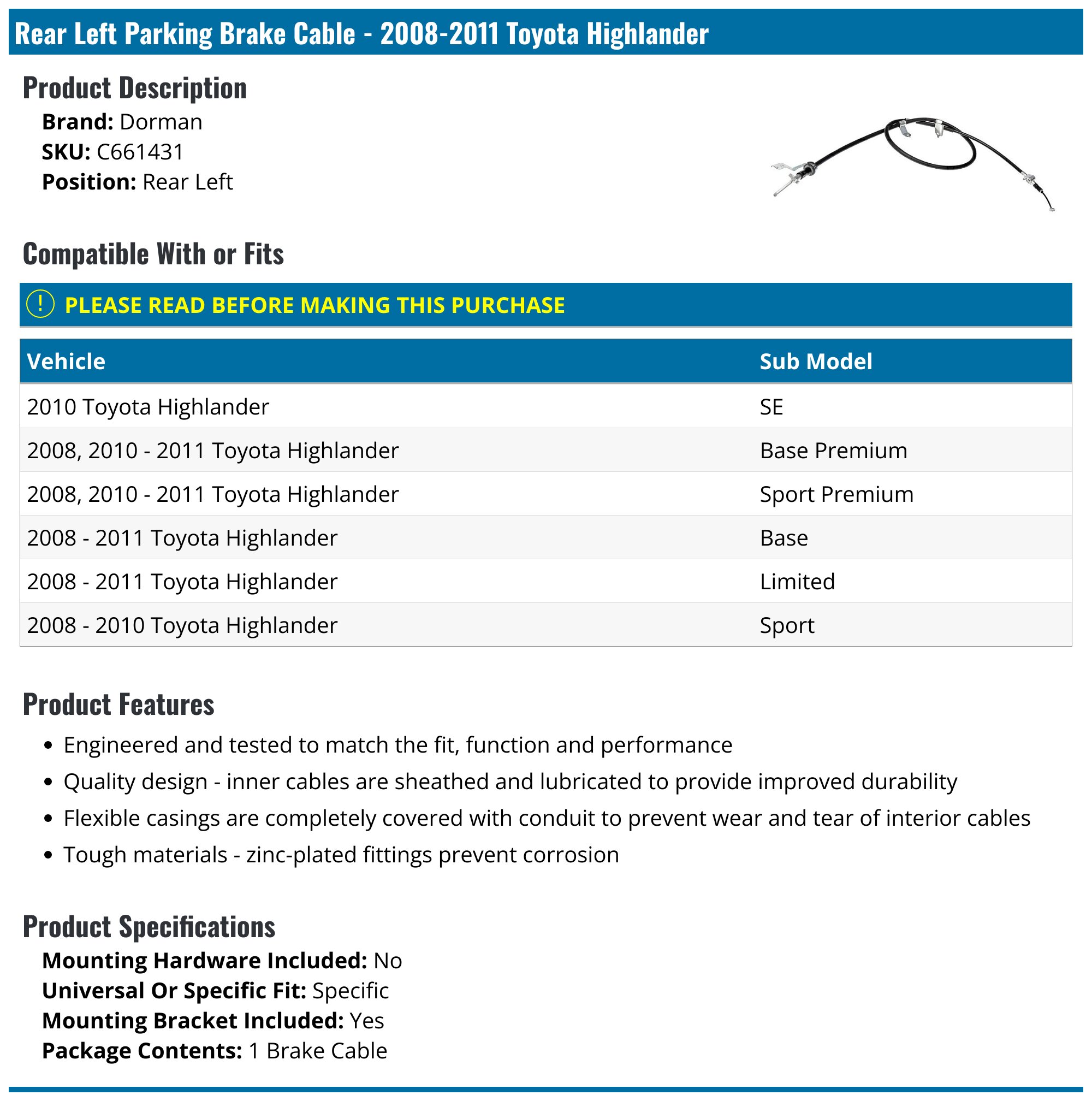 AC Delco® 18P97349 Parking Brake Cable