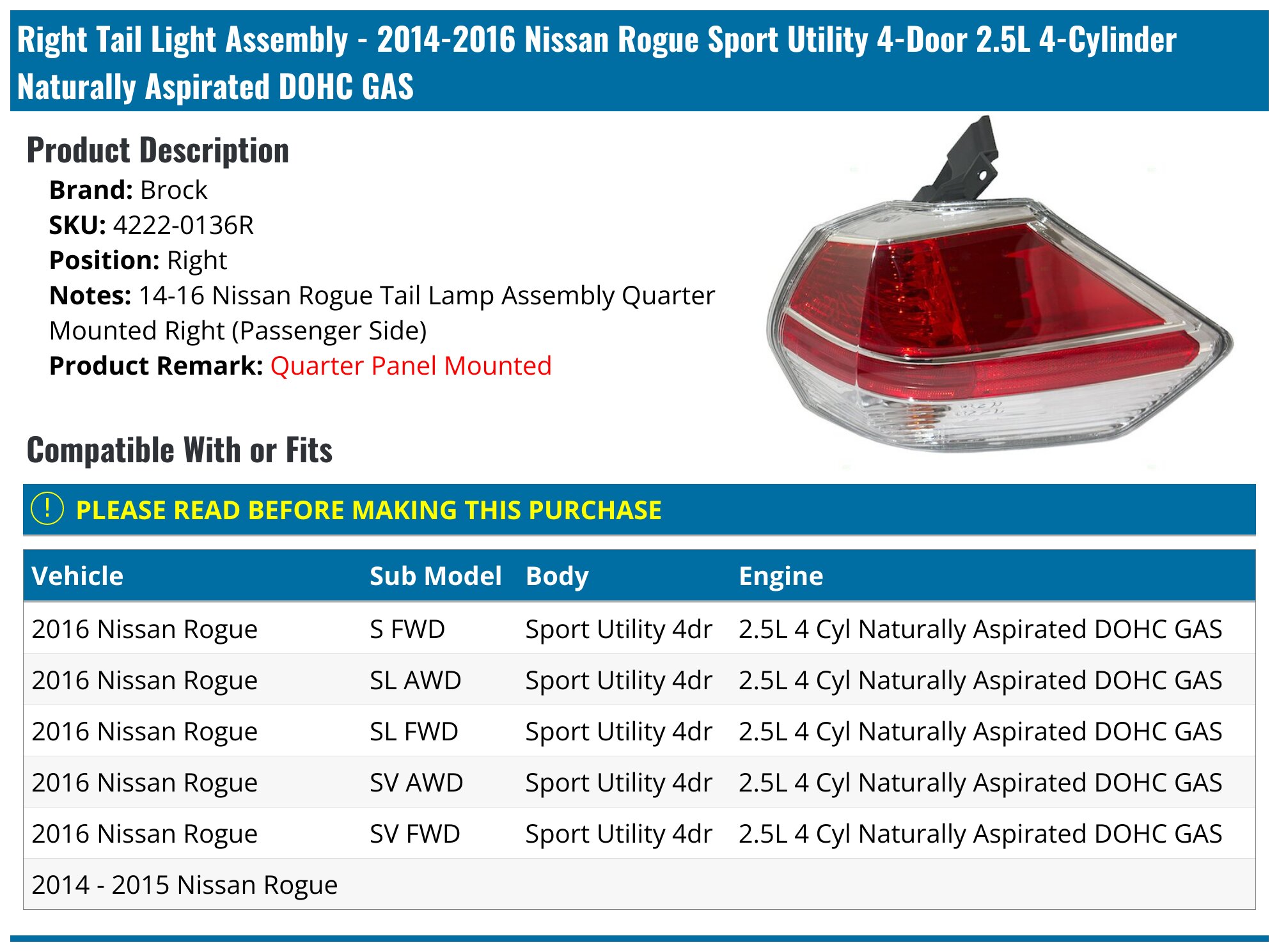 Nissan Rogue Tail Light