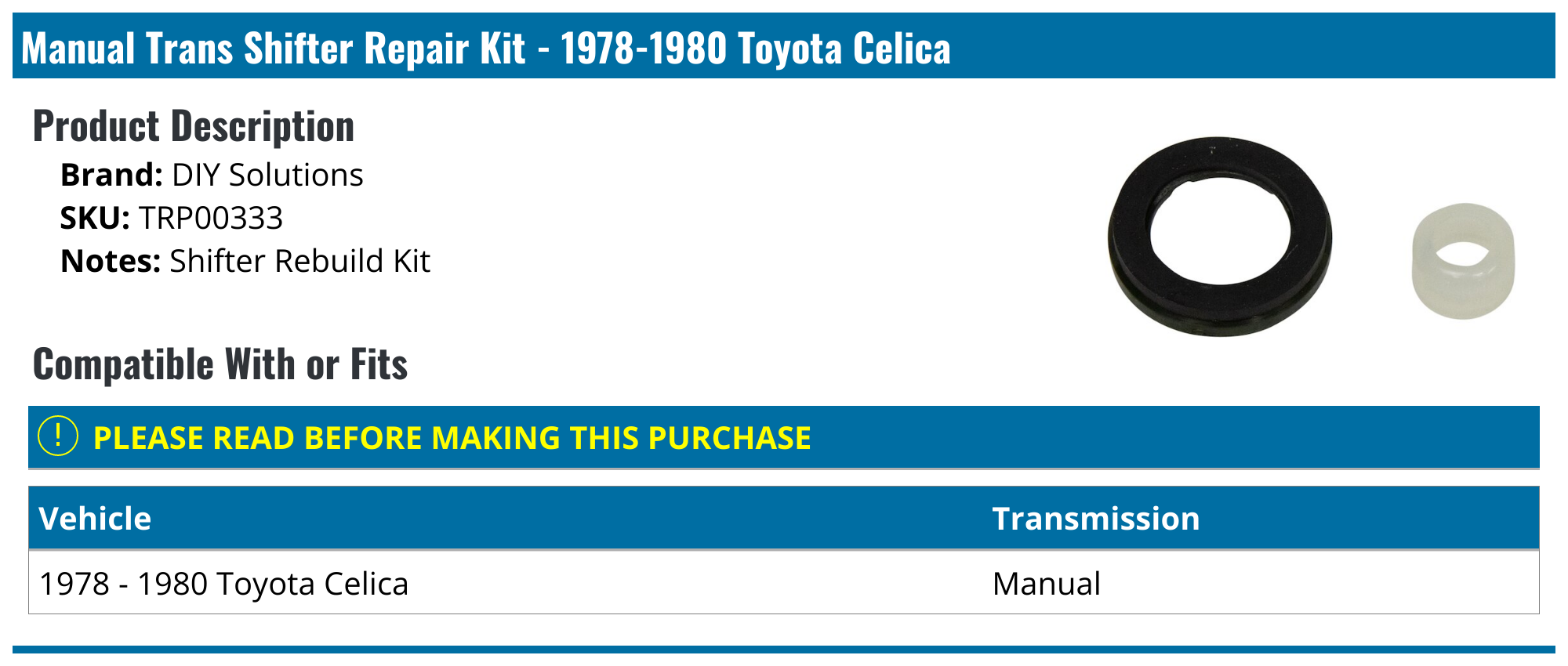 19781980 Toyota Celica Manual Trans Shifter Repair Kit DIY Solutions