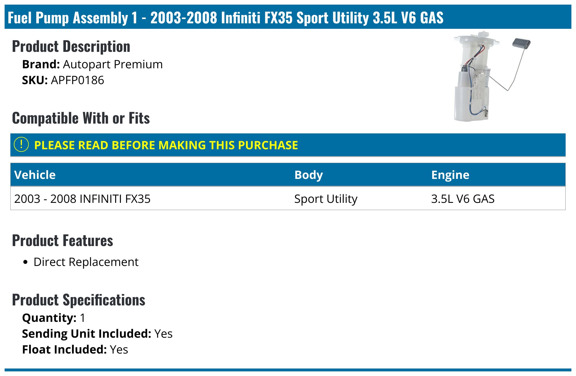 Nuovo OEM ! 2003-2009 Infiniti G35 G37 M35 M45 3.5L V6 Fuel Pompa Invio Unità