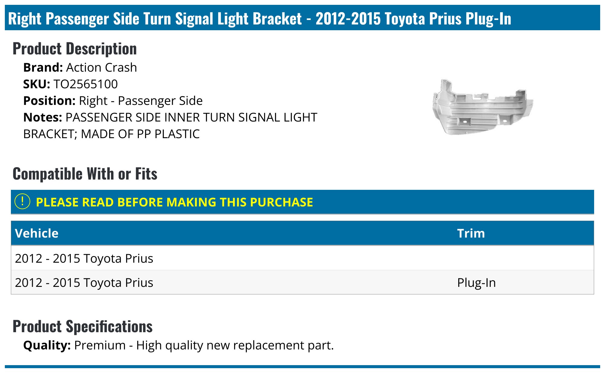 Evan-Fischer Front Left Turn Signal Light For 2012-2015 Toyota Prius Plug-In (Driver Side) – Direct Replacement