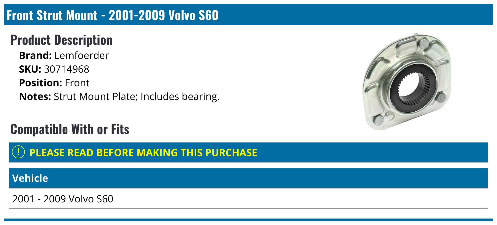 Left & Right Front strut Mounts w/ Bearings and Springs seats
