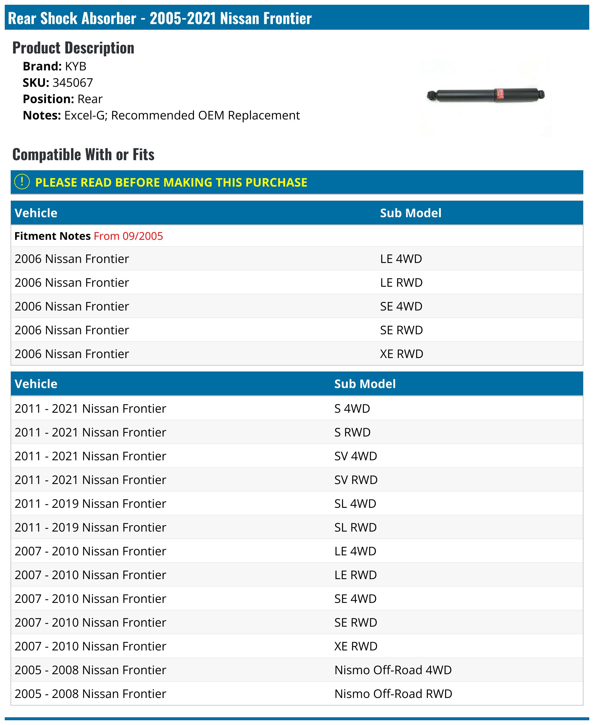 Pair Of Rear Shock Absorbers For 2005-2021 Nissan Frontier – PM Auto, Direct Fit, Limited Lifetime Warranty
