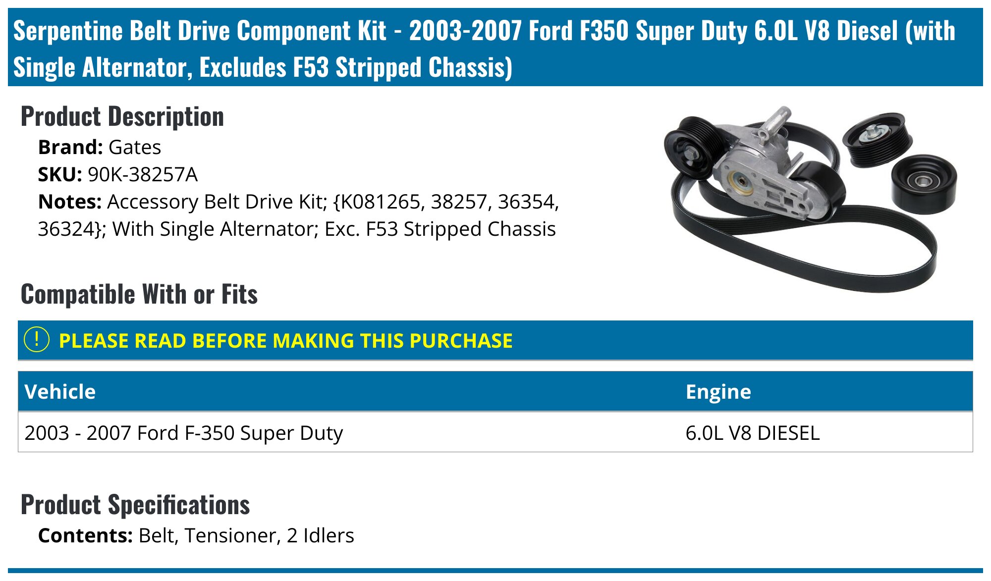 Dayco Smooth Pulley Drive Belt Tensioner Pulley Compatible With