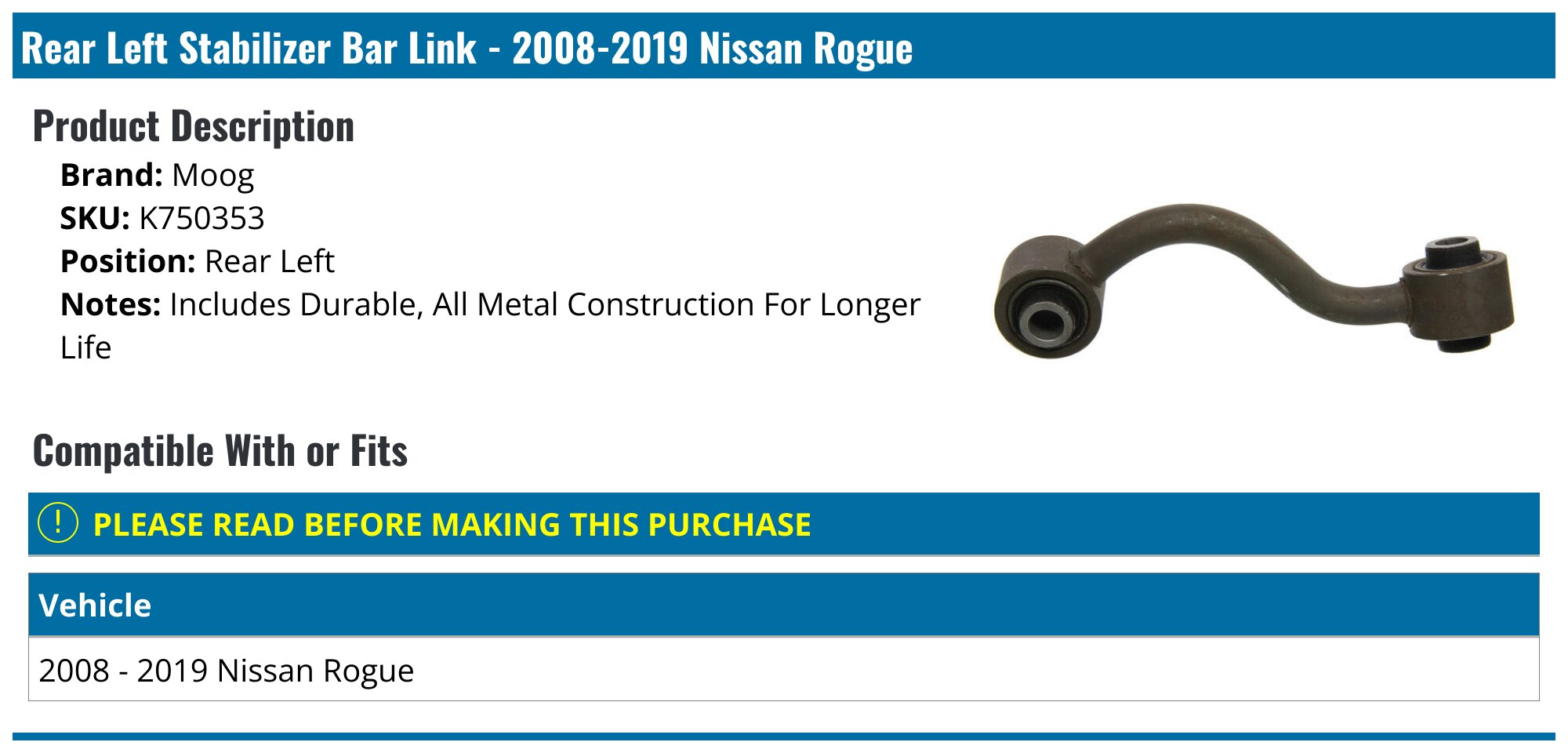 Nissan Rogue Sway Bar Link - Sway Bar Links - Moog Mevotech Sankei