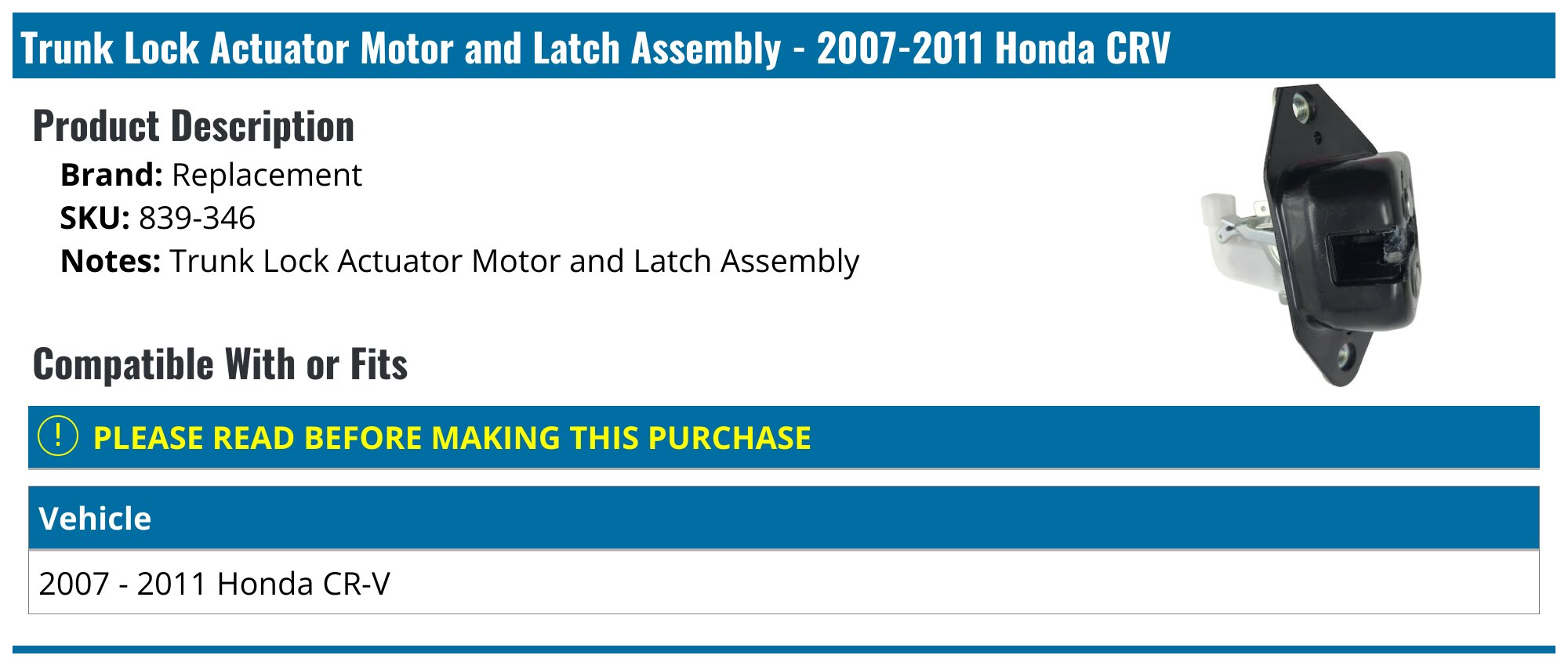 LadyCent Door Lock Latch Actuator for Honda CR-V CRV 2.4L