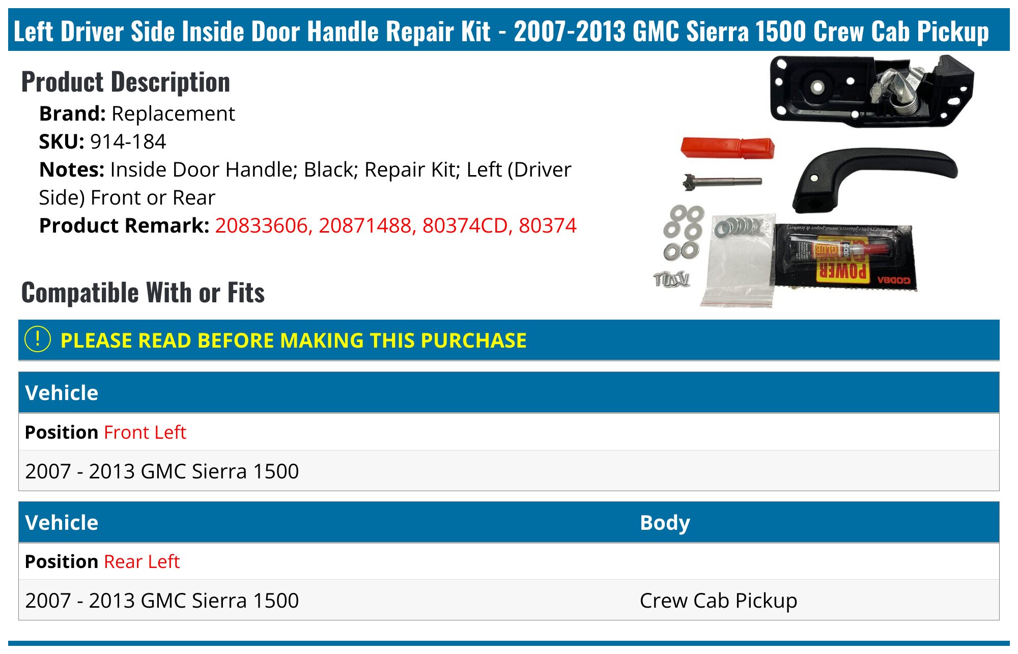 2007-2013 GMC Sierra 1500 Door Handle - Replacement 914-184 - Left ...