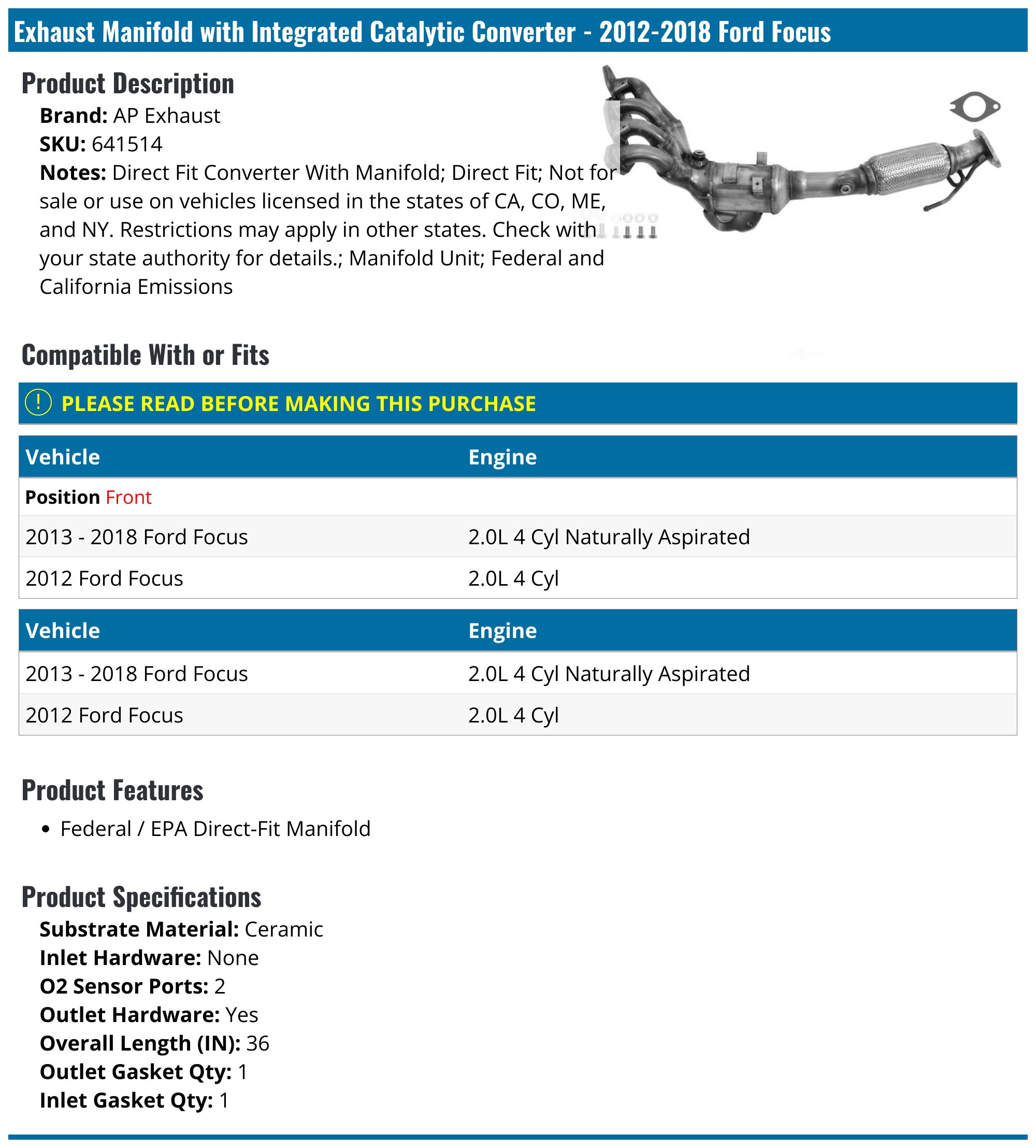 Exhaust Manifold Catalytic Converter Kit