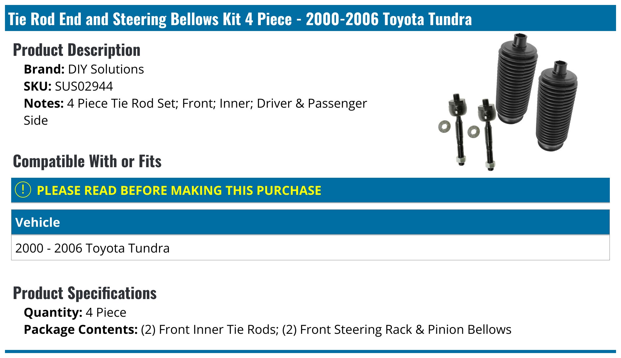 Front Inner Tie Rod For 2000-2006 Toyota Tundra - Sankei 555