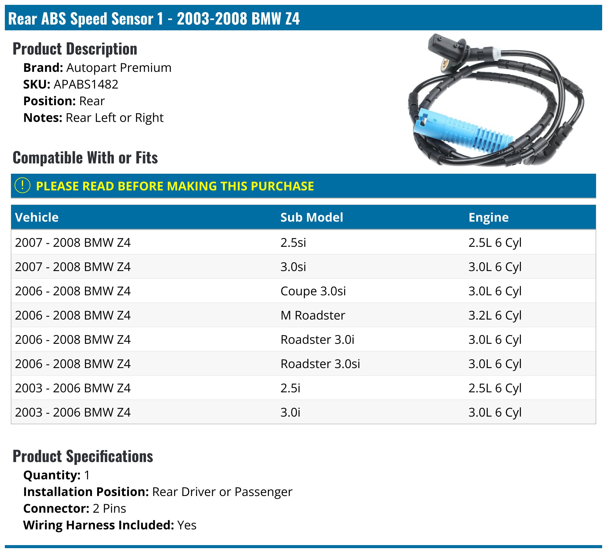 Bmw X5 Abs Sensor ABS Wheel Speed Sensor Set For BMW E53 X5 2000-2004 - 4-Piece Front &amp; Rear Kit Rear Wheel Speed Sensor