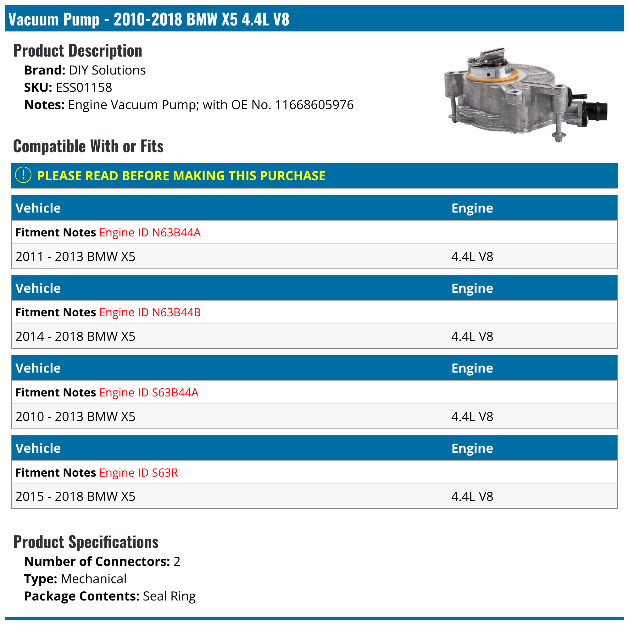 20102018 BMW X5 Vacuum Pump DIY Solutions ESS01158