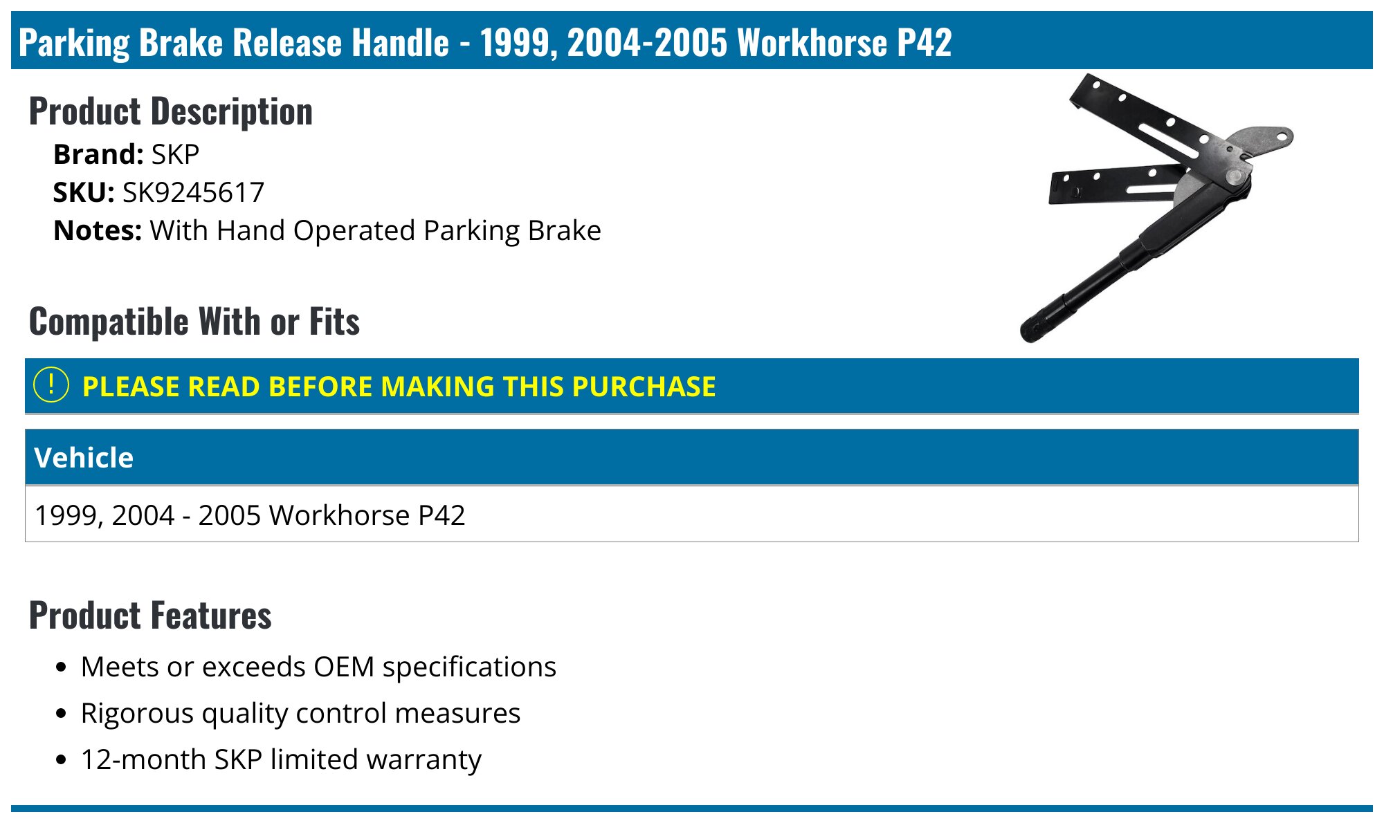 1999, 20042005 Workhorse P42 Parking Brake Release Handle SKP