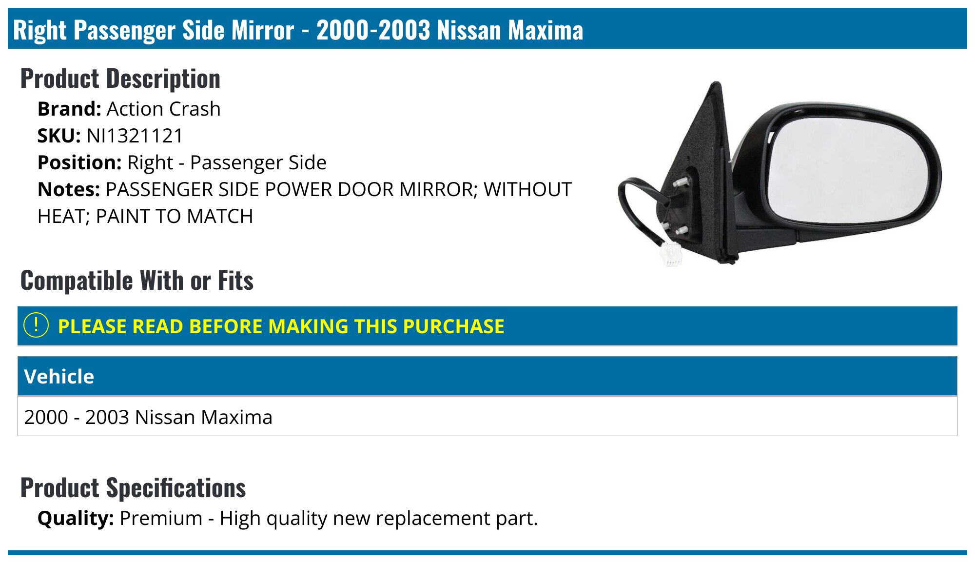 Nissan Maxima Side Mirror Glass Replacement