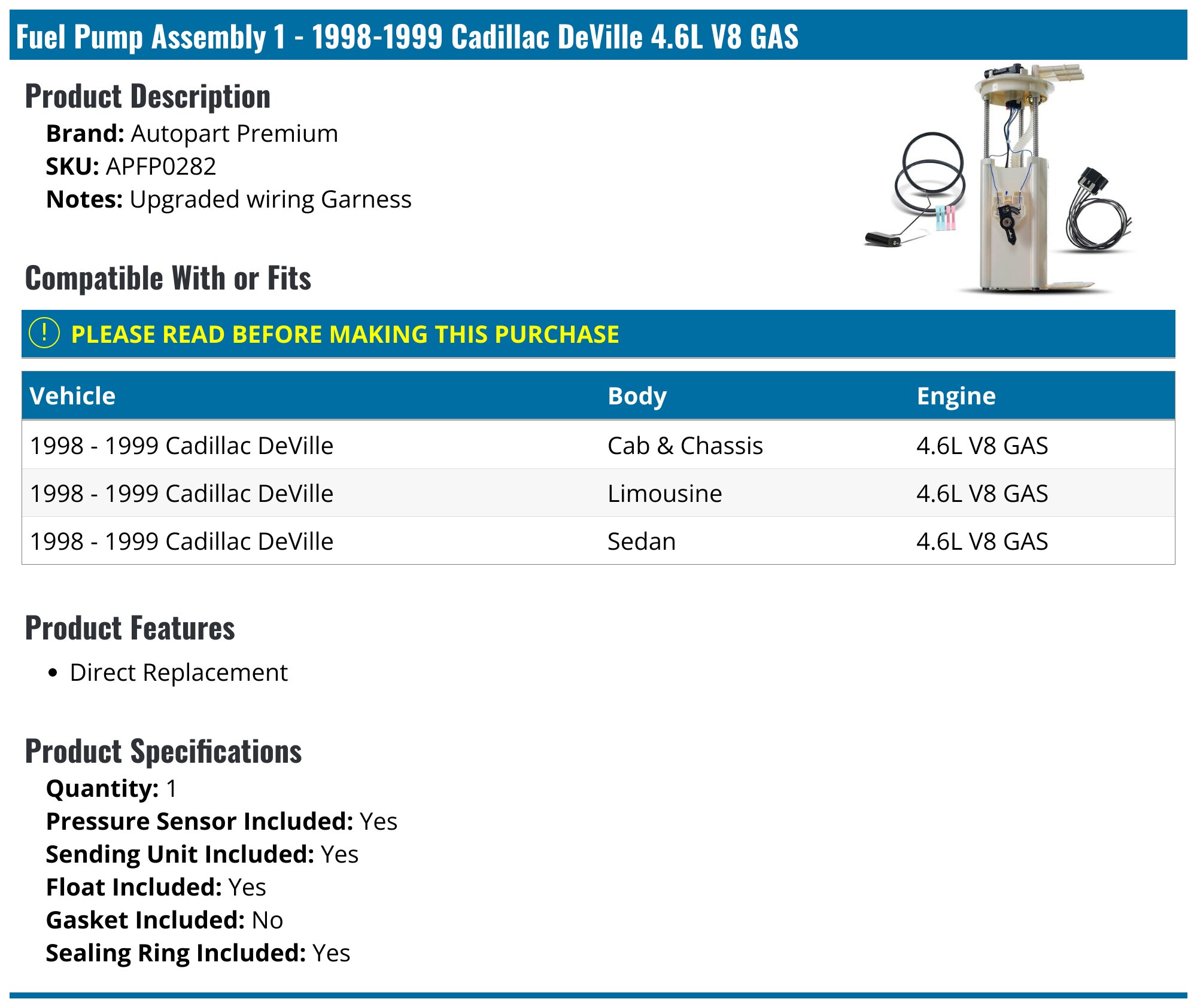Carter Fuel Pump Module P74777M for Cadillac DeVille Eldorado Seville 1997