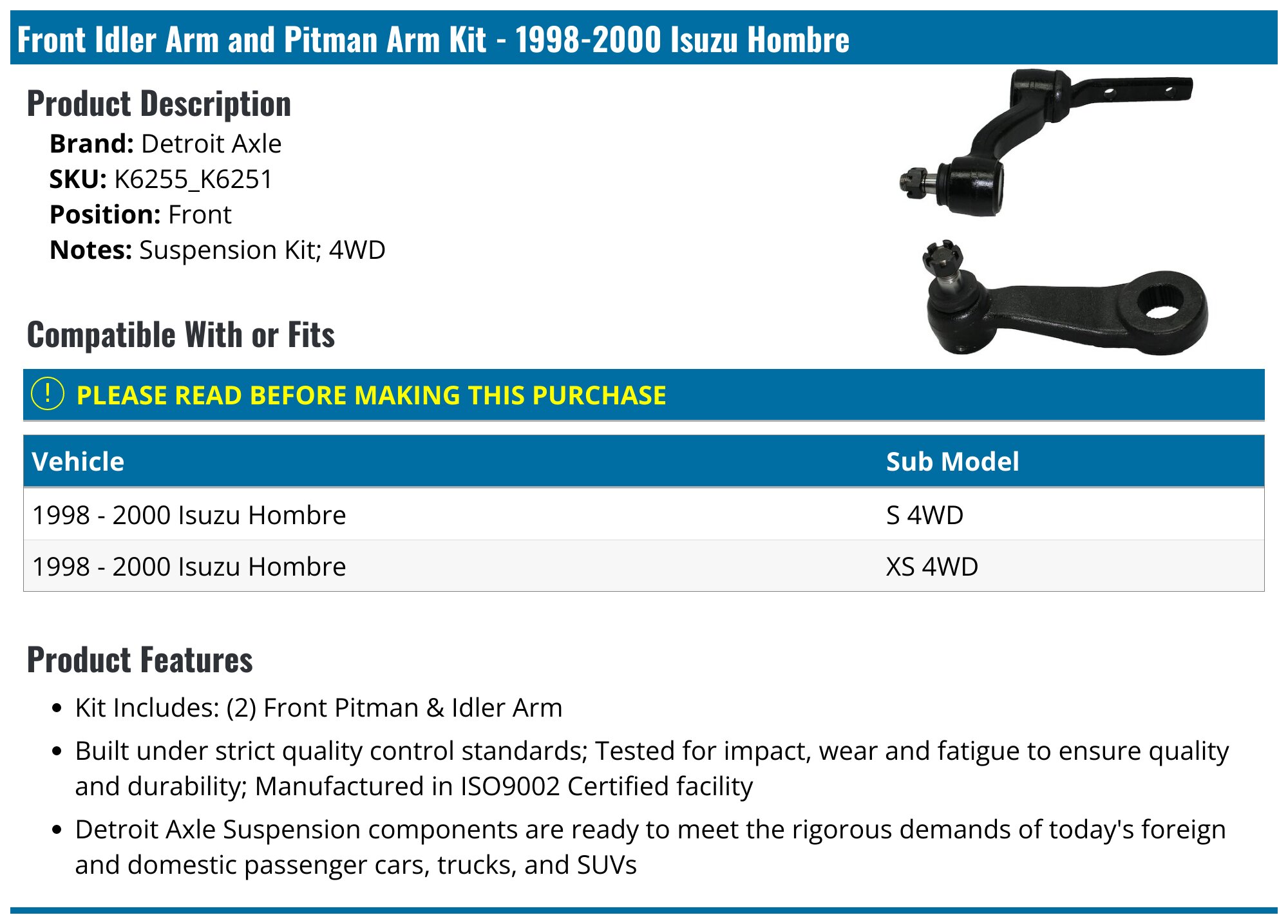 Garage-Pro Front Idler Arm Replacement For 1998-2004 Nissan Frontier RWD