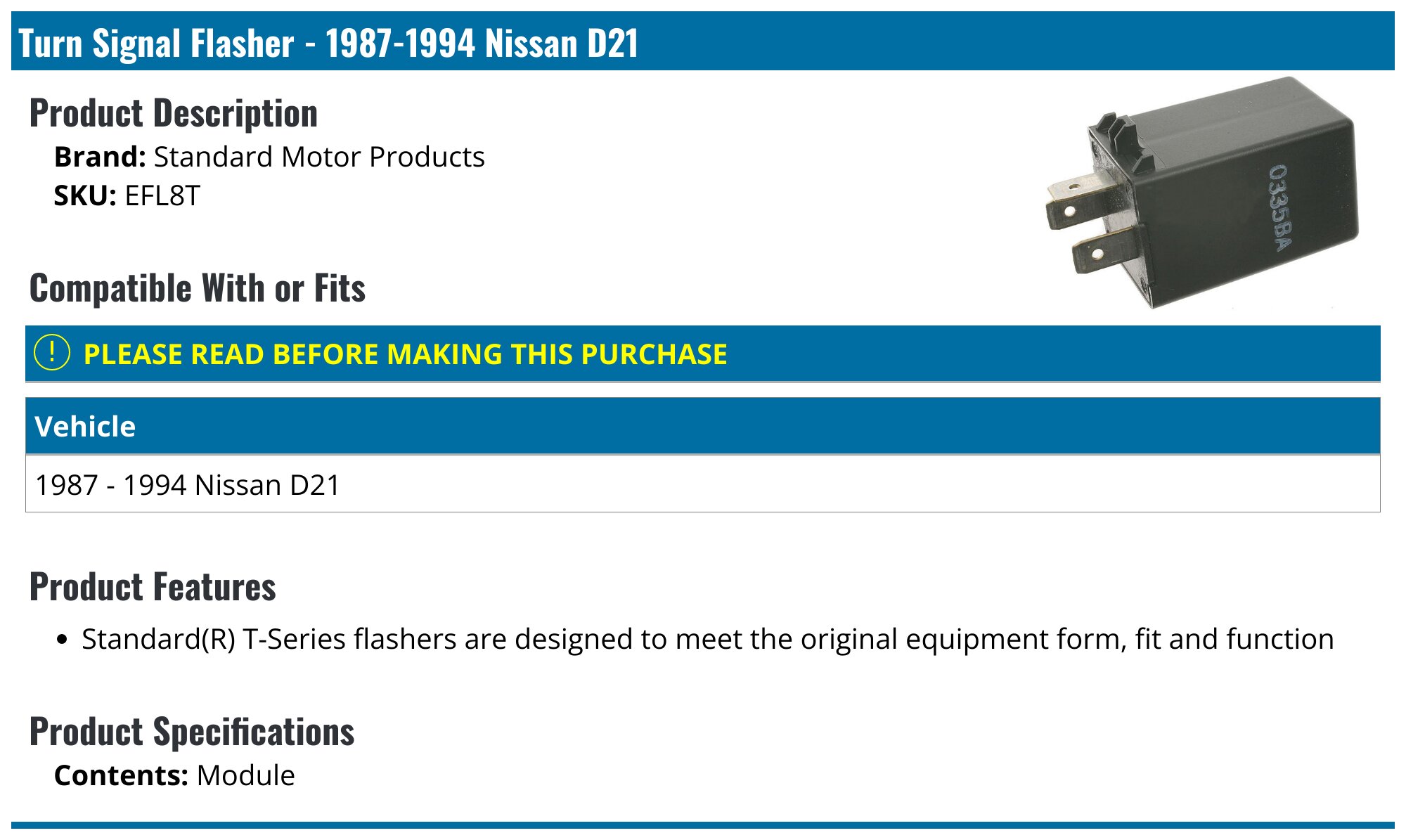 19871994 Nissan D21 Turn Signal Flasher Standard Motor Products