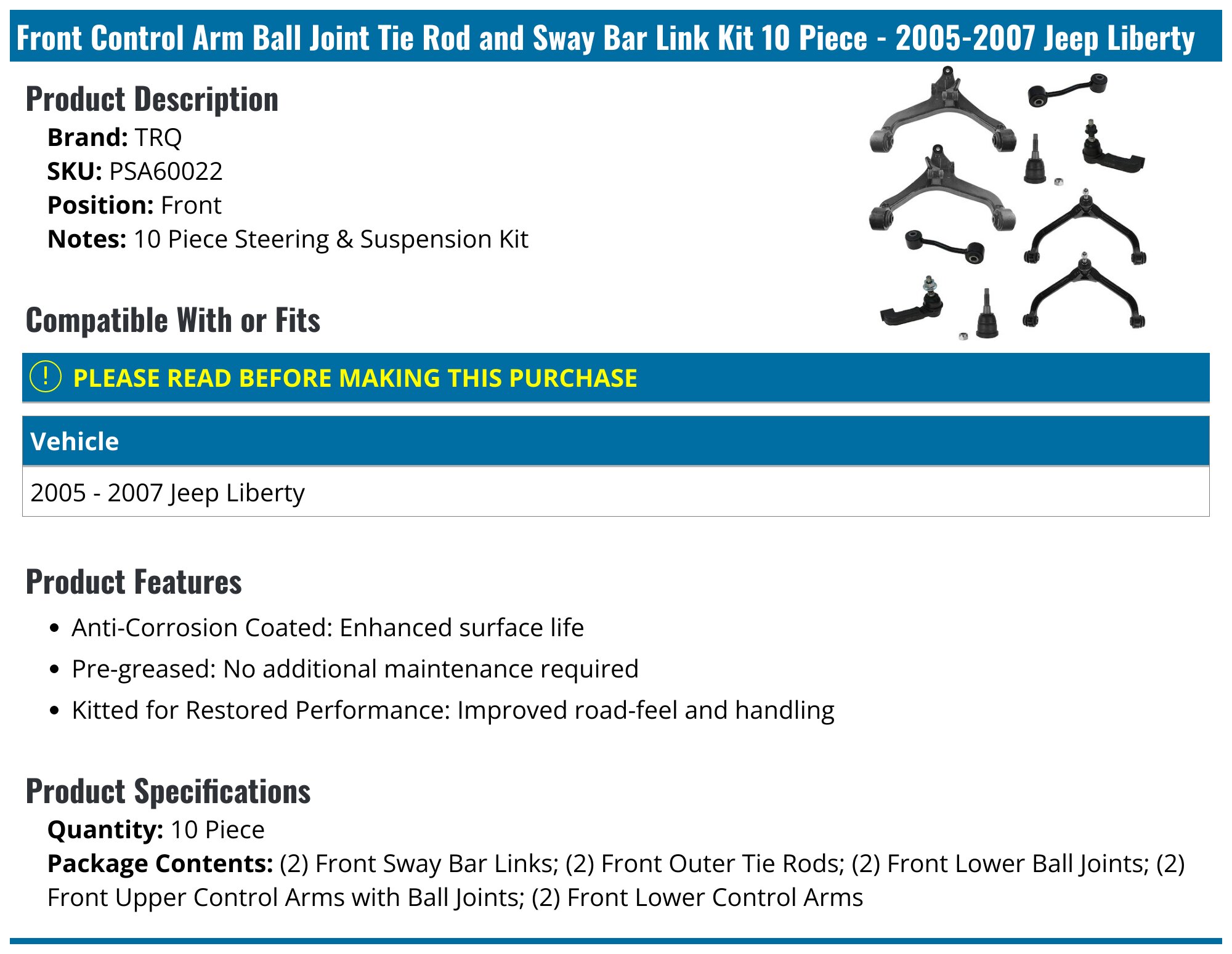 2005-2007 Jeep Liberty Control Arm - TRQ PSA60022 - Front