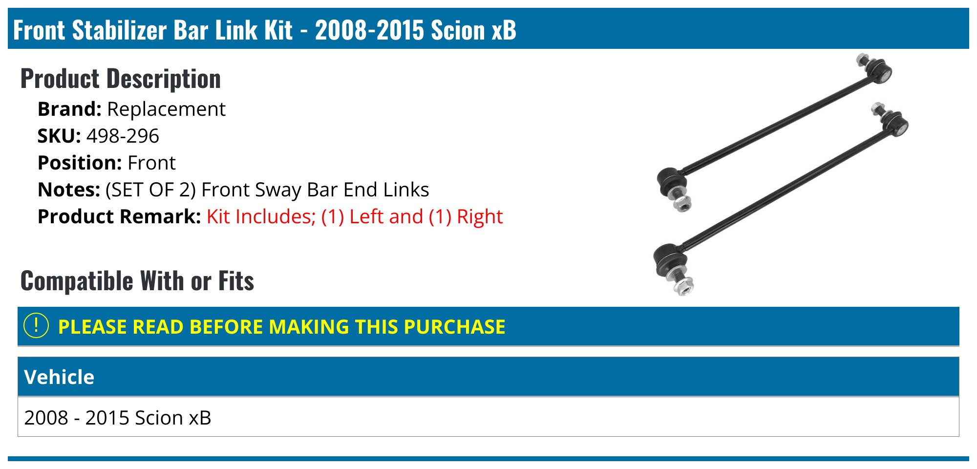 Front Sway Bar Bushing Front Stabilizer Bar Link Kit - 2008-2015 Scion XB - Parts Geek Sway Bar Bushing Kit