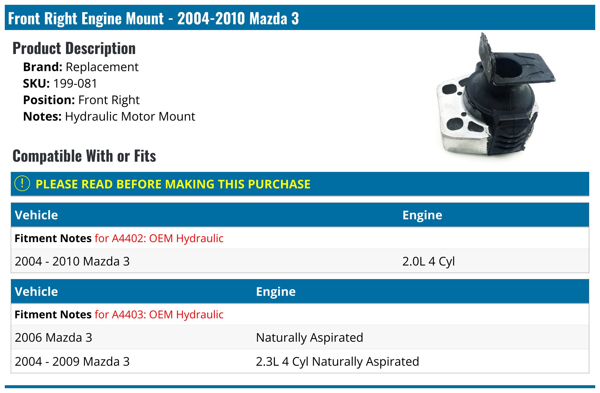 A-Premium Engine & Transmission Mount Kit For 2006-2010 Mazda5 2.3L Automatic - 3-Piece Set