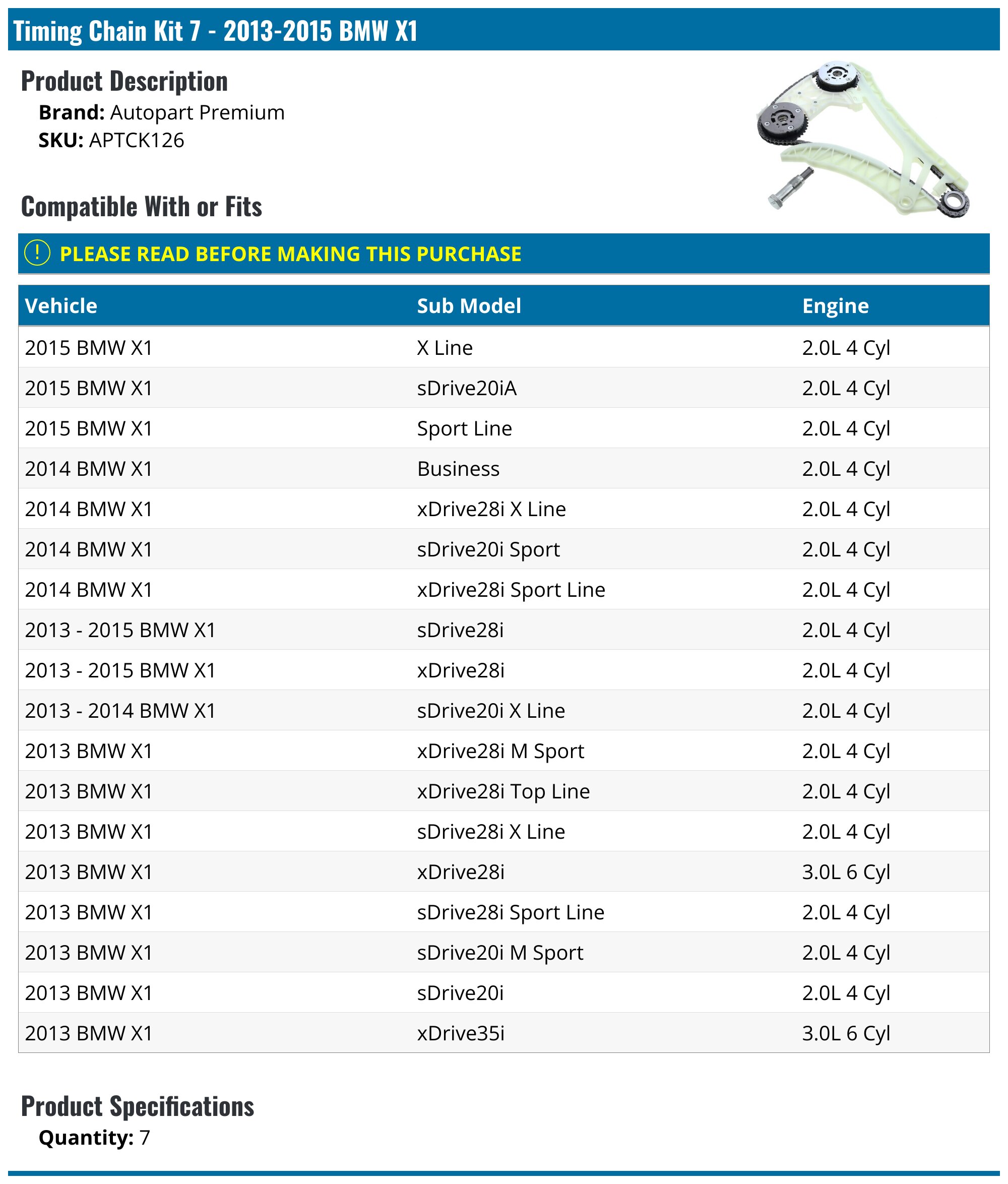 2013-2015 BMW X1 Timing Chain - Autopart Premium APTCK126 - PartsGeek.com