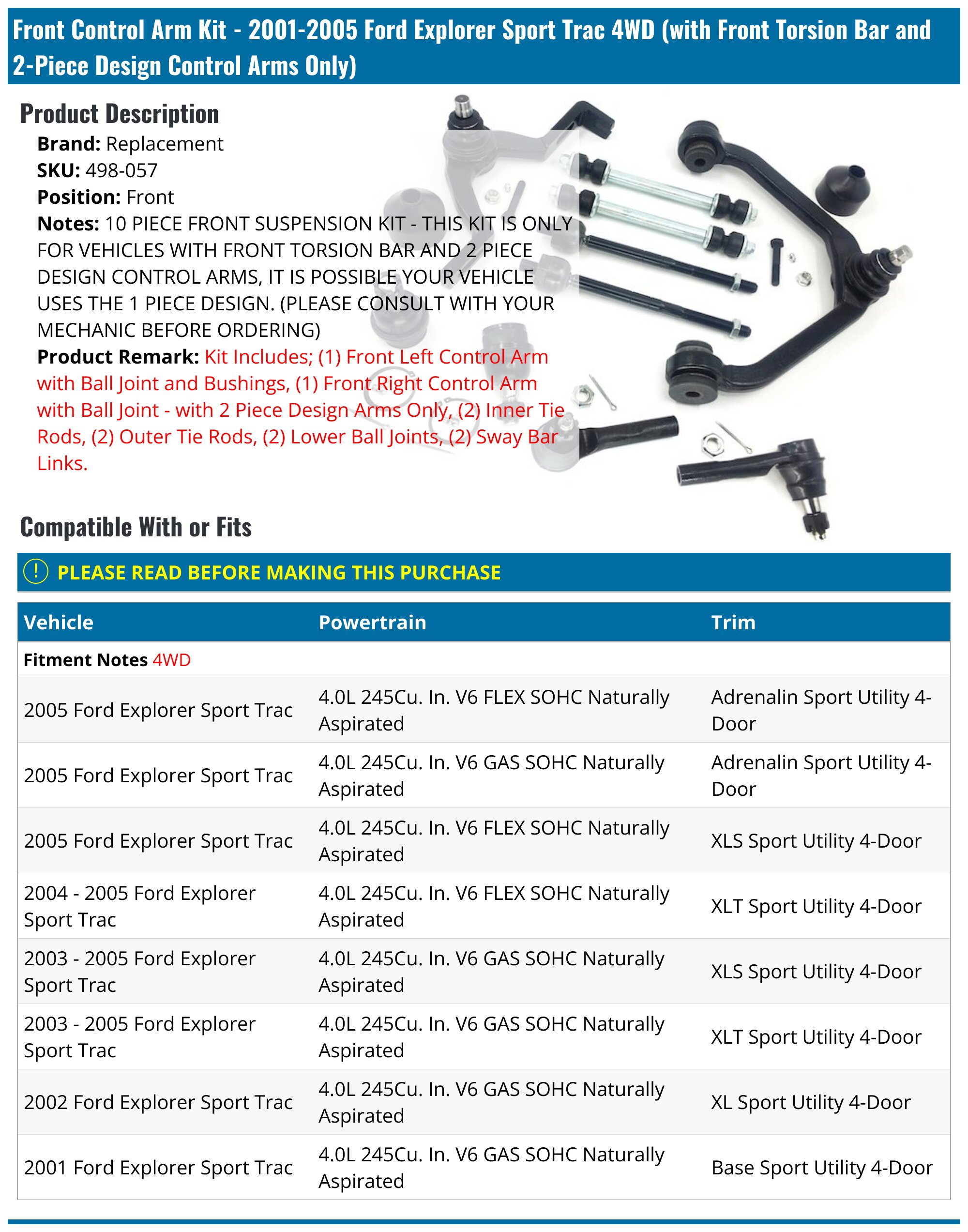 ステンレススチール製排気システムキット適合: 2001-2005 Ford Explorer Sport Trac 2001-2005 Ford