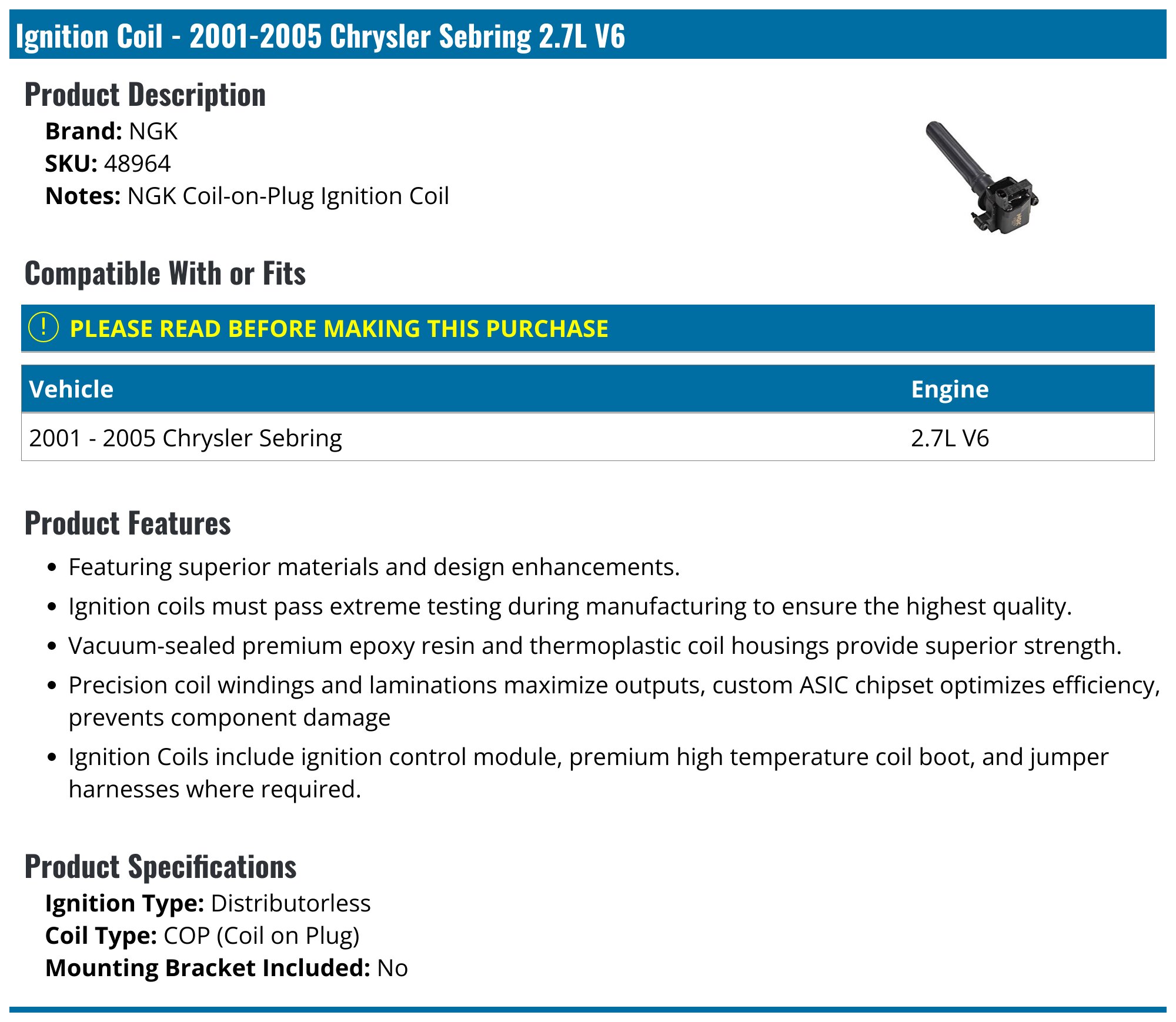 SCITOO Set of 6 Ignition Coil Pack for Chrysler for Dodge