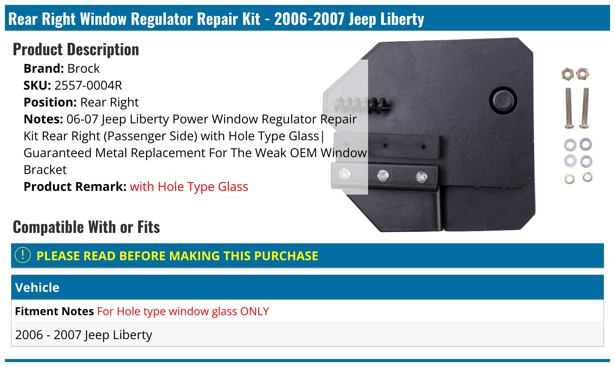 NAGD Front Passenger Window Glass – Fits 2006-2007 Jeep Liberty, Right Side, Tempered