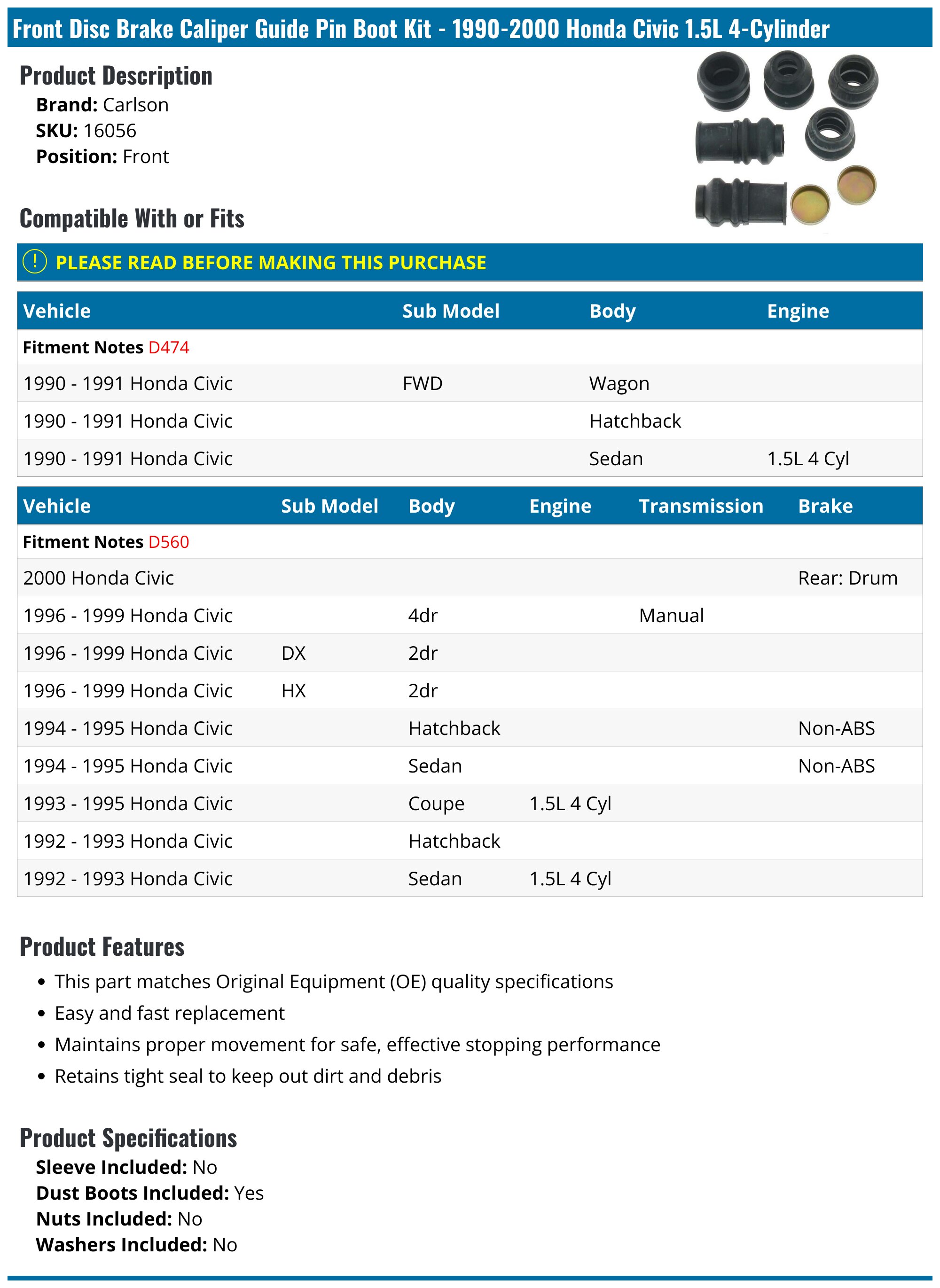 Carlson 14090 Disc Brake Caliper Pin Kit