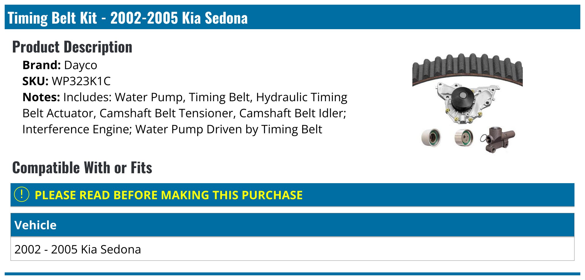 Santa Belt A-Premium Timing Belt Kit + Water Pump For Hyundai... Santa Belt A-Premium Timing Belt Kit + Water Pump For Hyundai...