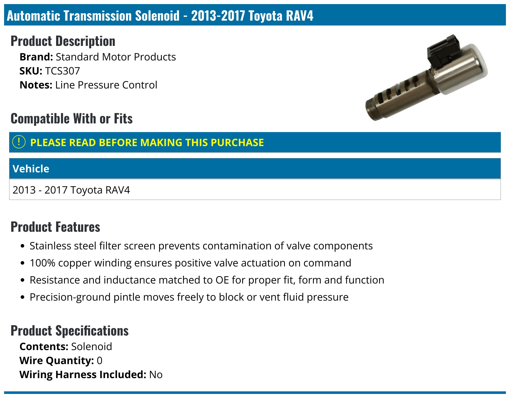 2013-2018 Toyota RAV4 Automatic Transmission Solenoid - Standard