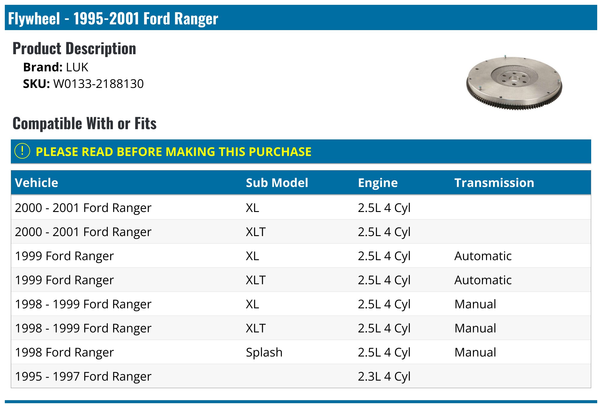 Ford Ranger Flywheel - Flywheels - LUK Sachs Perfection Autopart ...